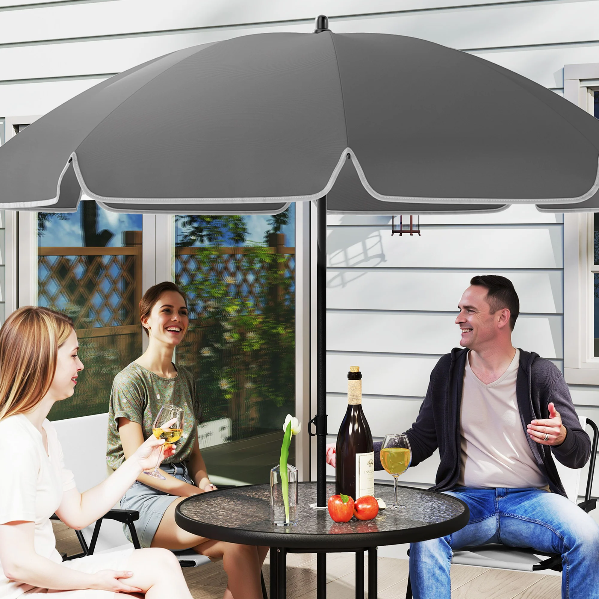 Outsunny 6 Pieces Garden Furniture Set With Parasol, Folding Chairs, Grey - Image 8