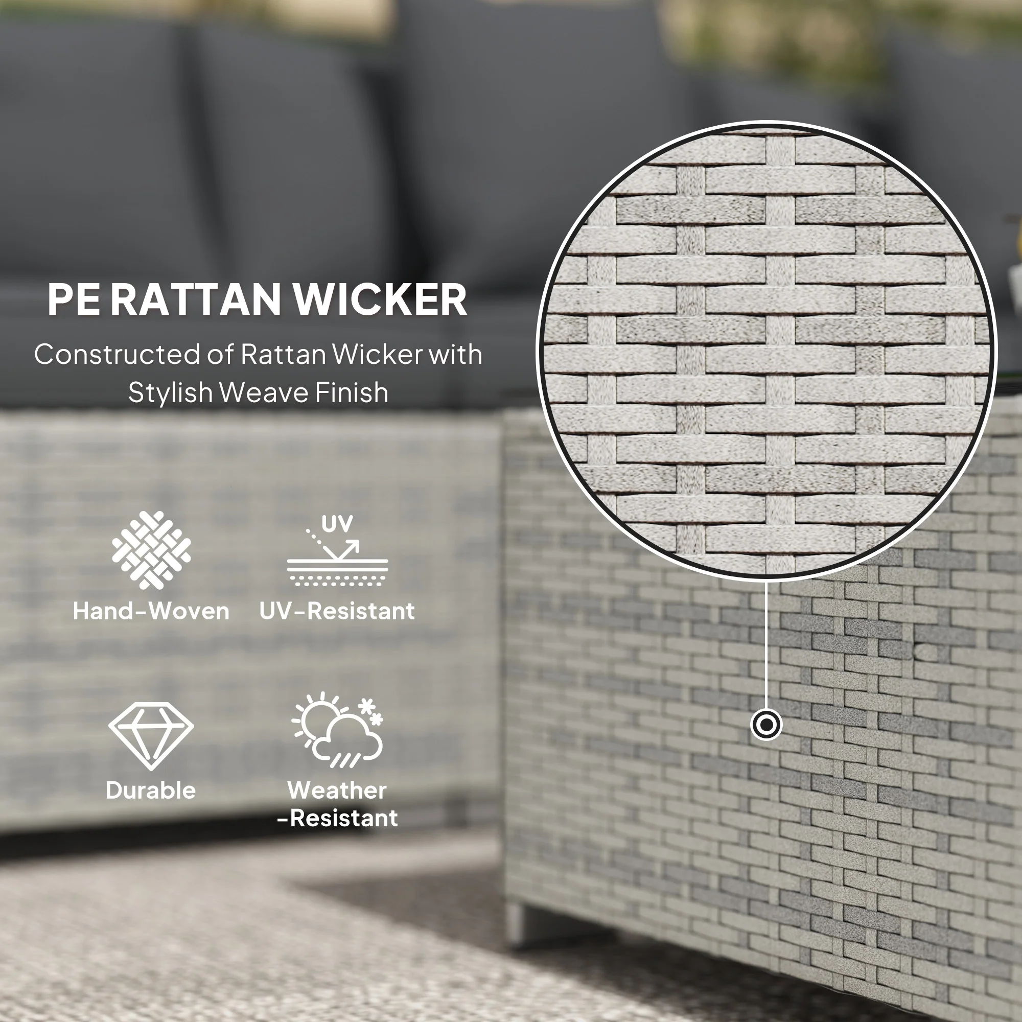 Outsunny 6 Pieces Rattan Furniture Set Garden Sofa Set Mixed Grey - Image 3