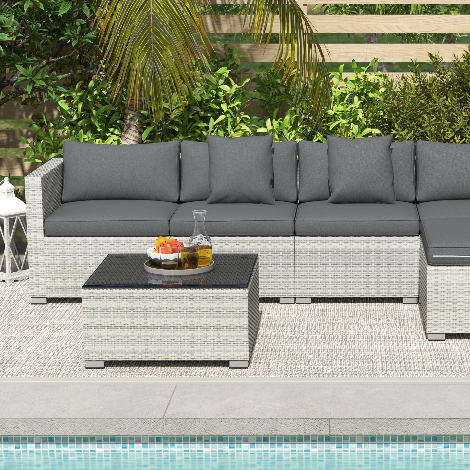 Outsunny 6 Pieces Rattan Furniture Set Garden Sofa Set Mixed Grey - Image 8