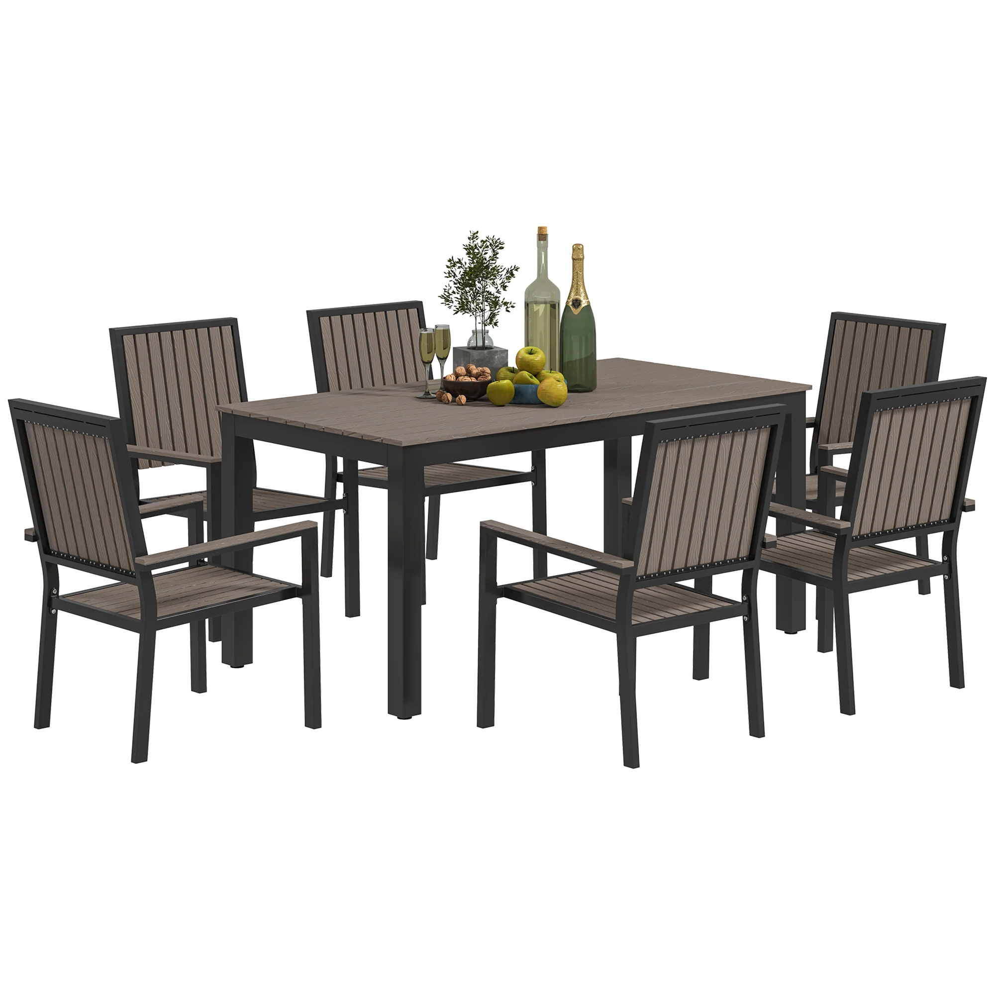 Outsunny 6 Seater Aluminium Garden Dining Set with Stackable Chairs, Natural