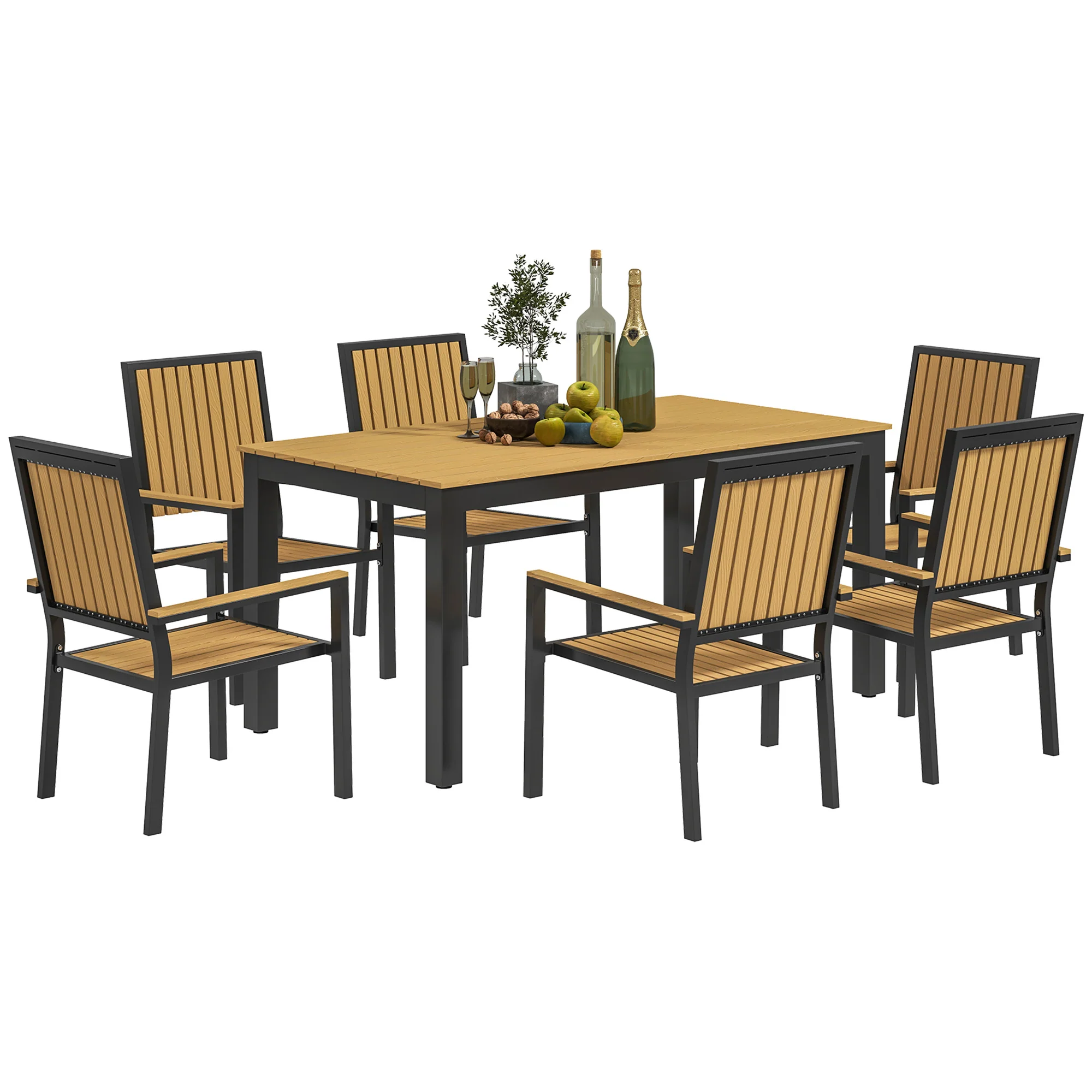 Outsunny 6 Seater Aluminium Garden Dining Set with Stackable Chairs, Natural - Image 10