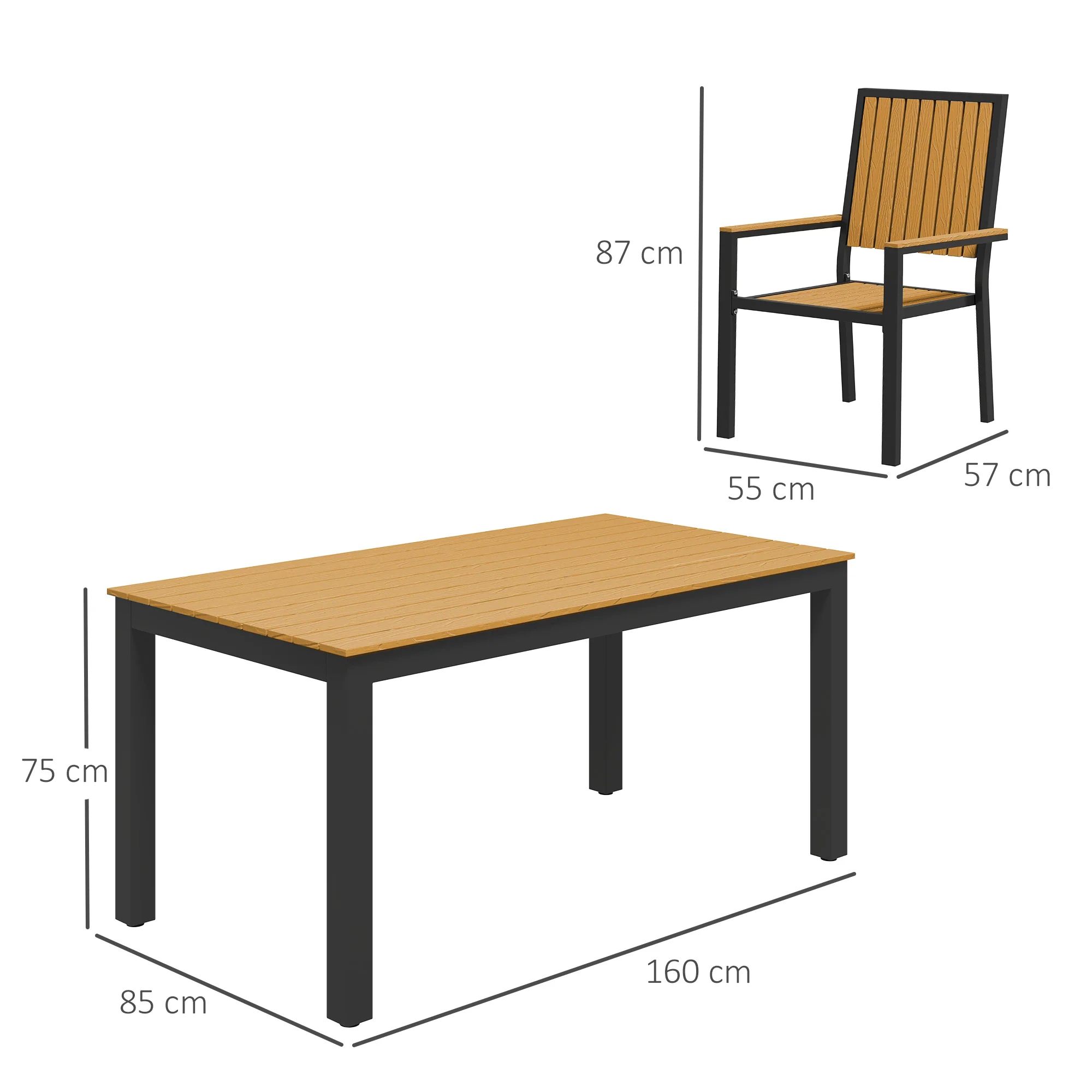 Outsunny 6 Seater Aluminium Garden Dining Set with Stackable Chairs, Natural - Image 14