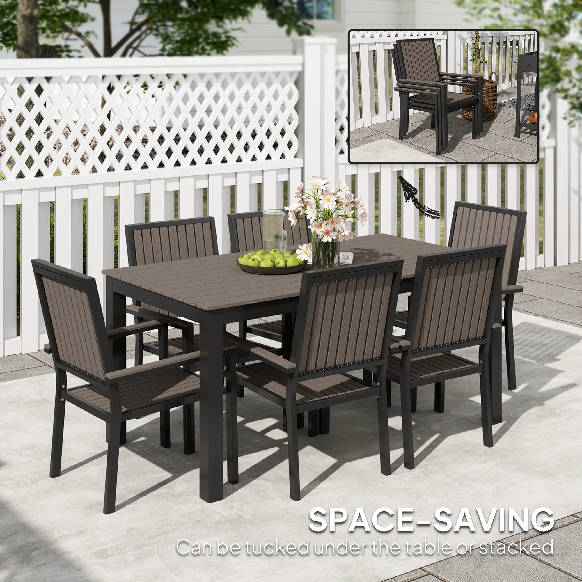 Outsunny 6 Seater Aluminium Garden Dining Set with Stackable Chairs, Natural - Image 4