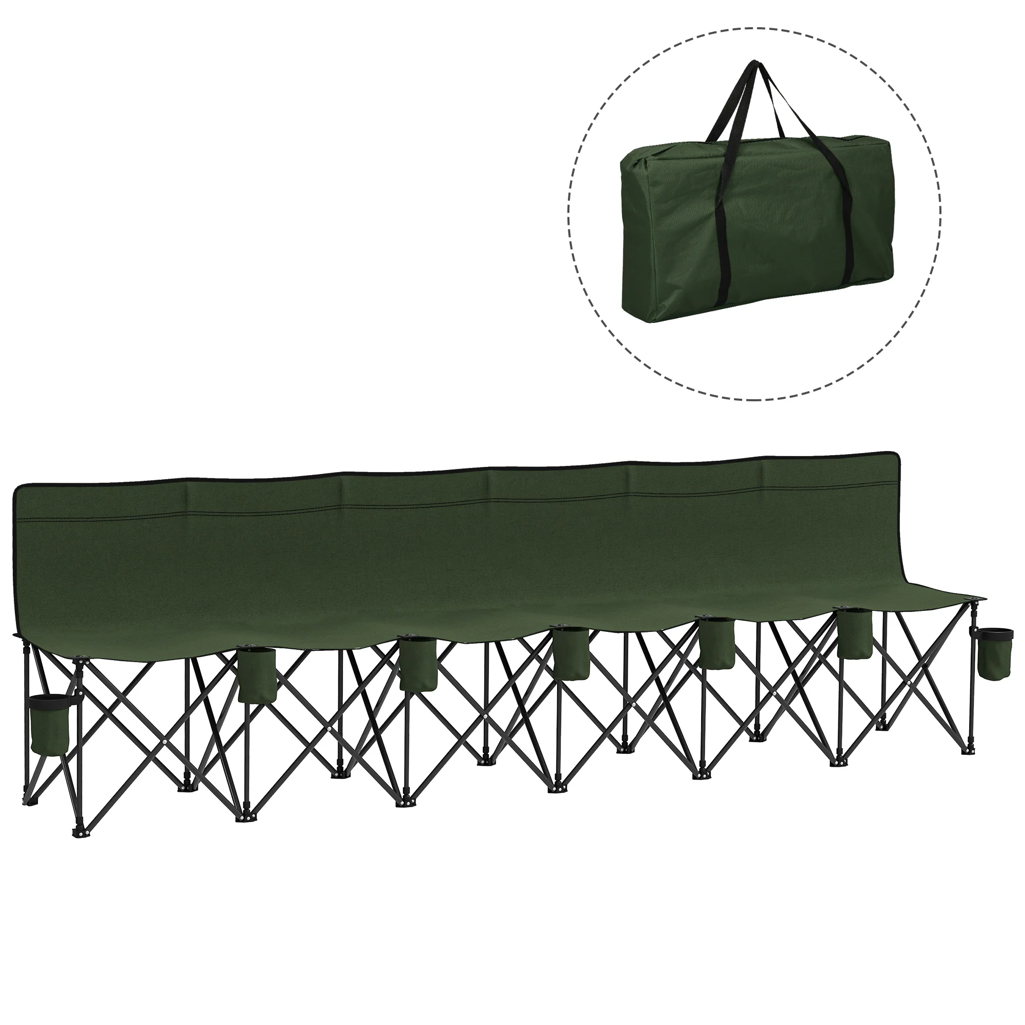 Outsunny 6 Seater Folding Bench Camping Chair with Cup Holder, Green
