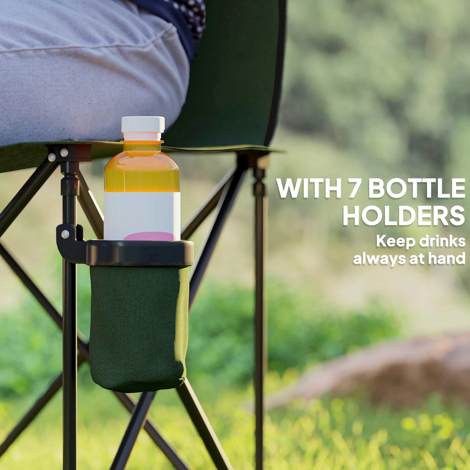 Outsunny 6 Seater Folding Bench Camping Chair with Cup Holder, Green - Image 5