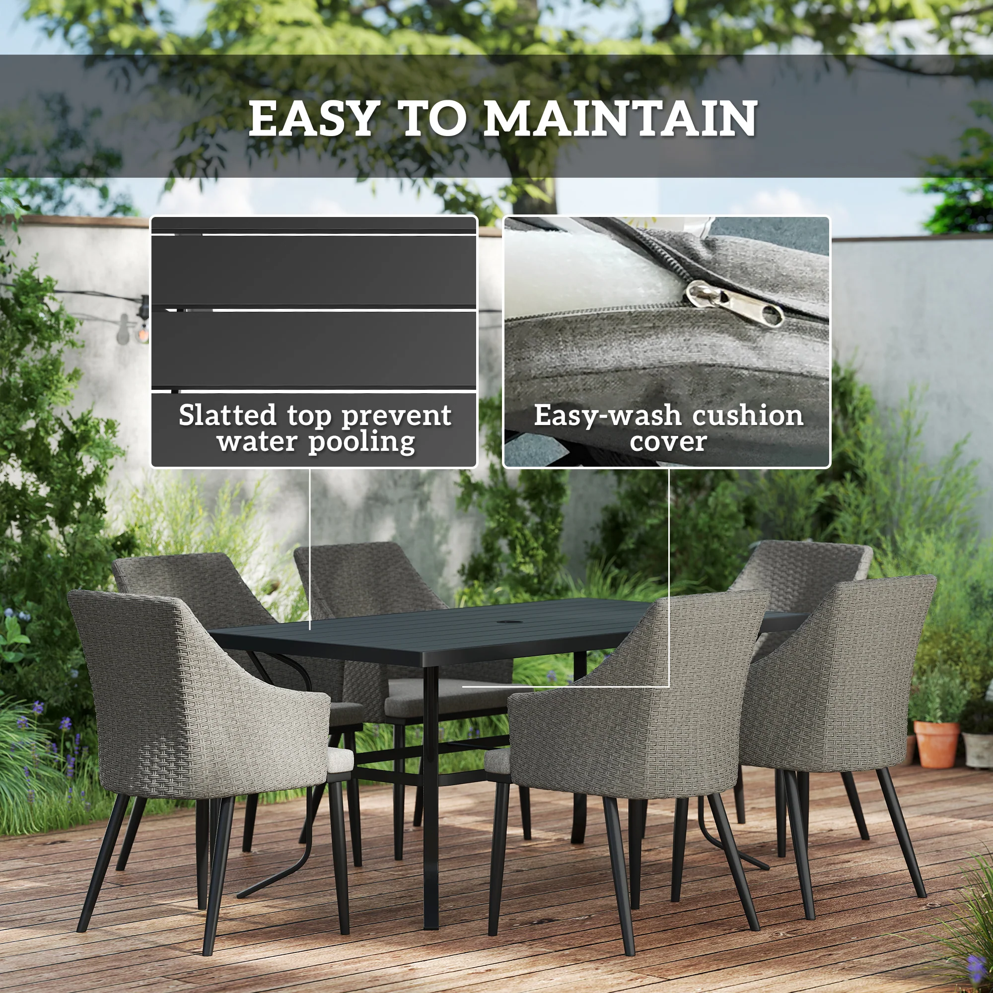 Outsunny 6 Seater Garden Furniture with Cushions, Parasol Hole - Image 16