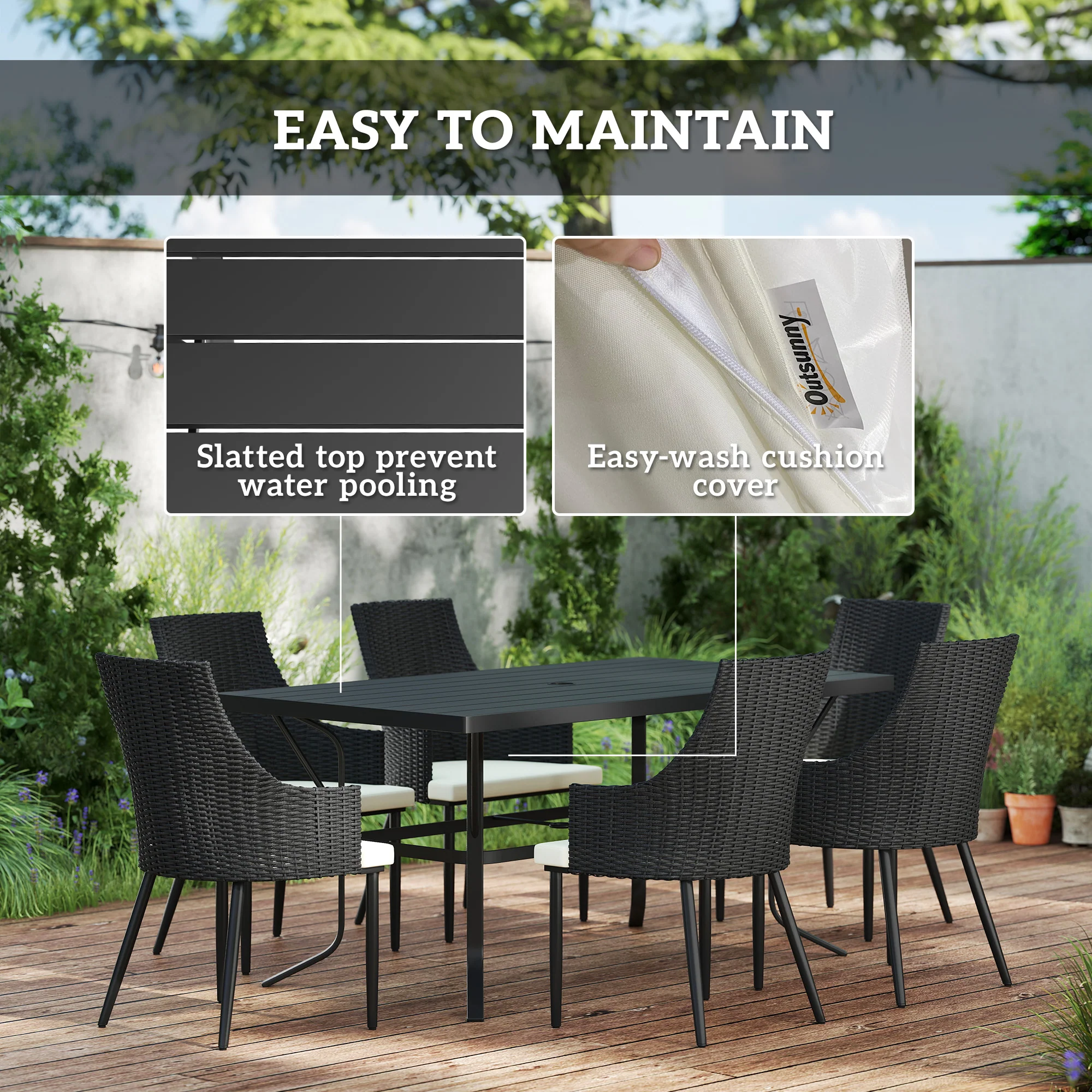 Outsunny 6 Seater Garden Furniture with Cushions, Parasol Hole - Image 7