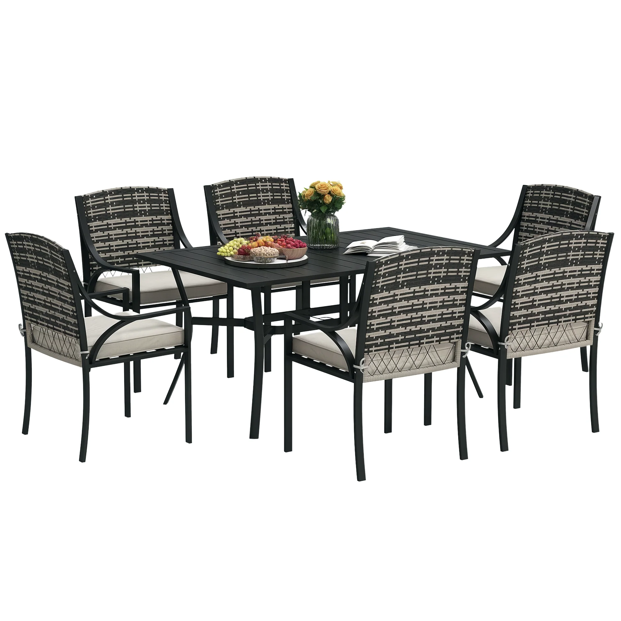 Outsunny 6 Seater Rattan Garden Furniture Set with Cushions