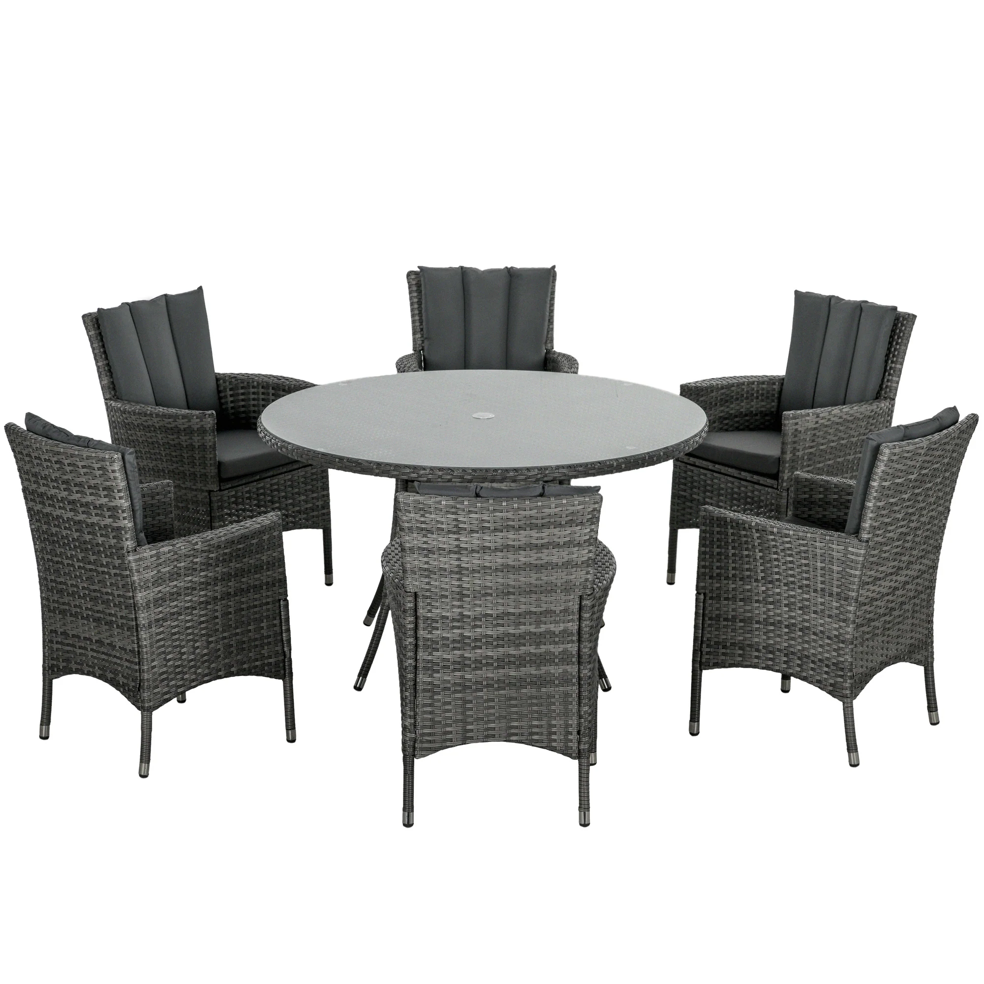 Outsunny 6 Seater Rattan Outdoor Dining Set With Cushions