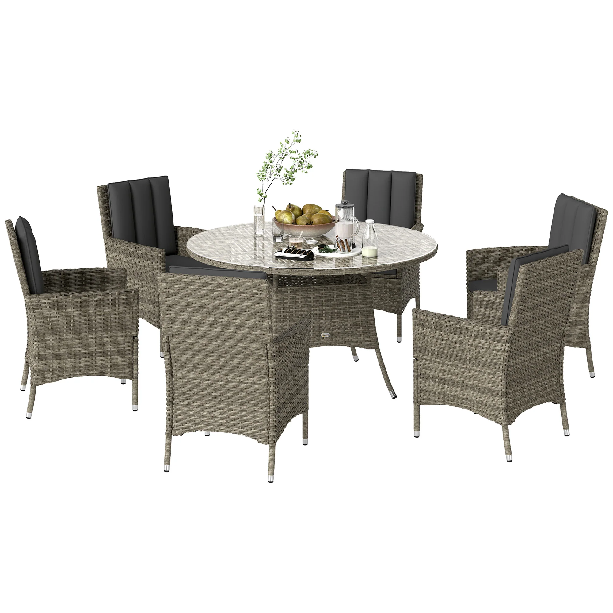 Outsunny 6 Seater Rattan Outdoor Dining Set With Cushions - Image 10