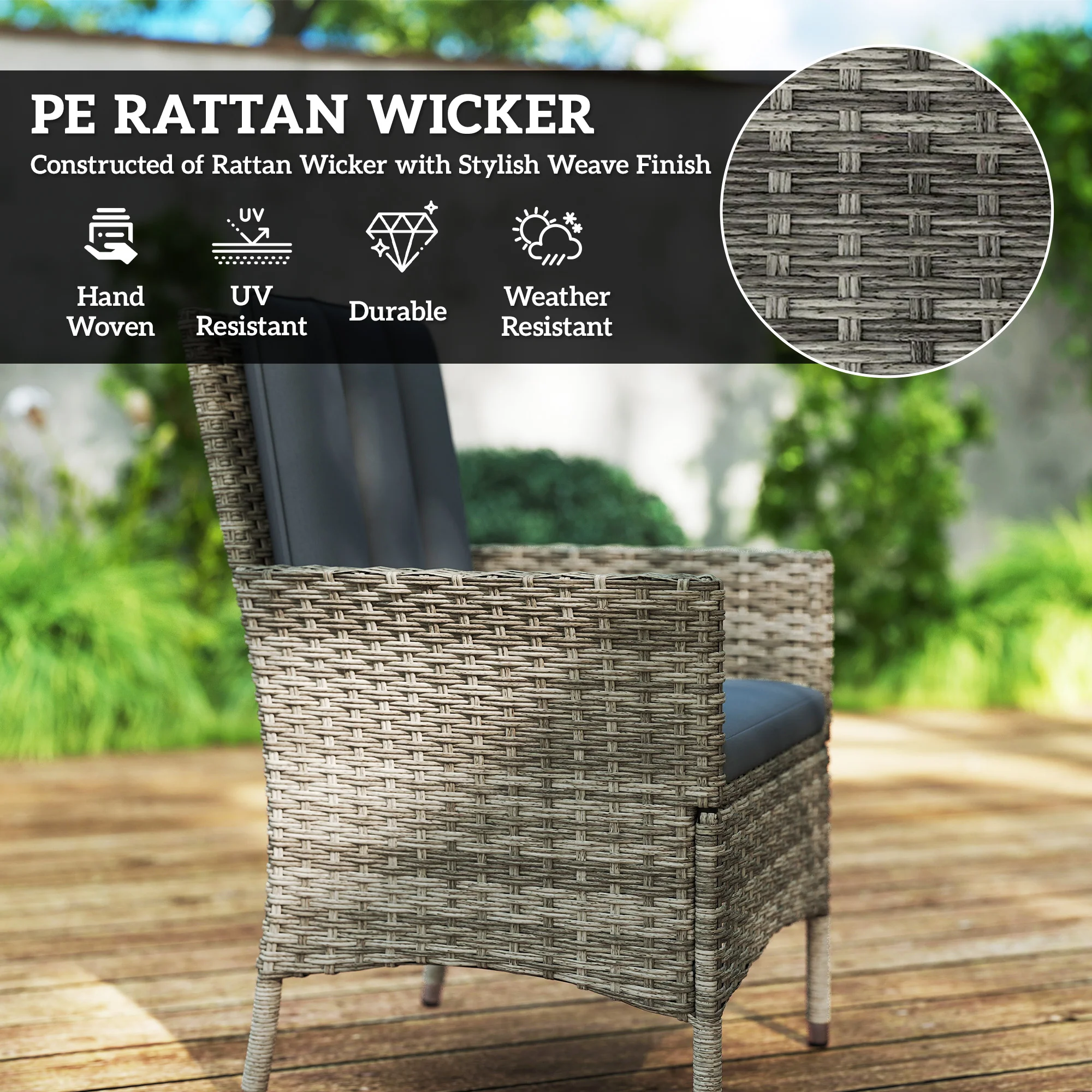 Outsunny 6 Seater Rattan Outdoor Dining Set With Cushions - Image 12