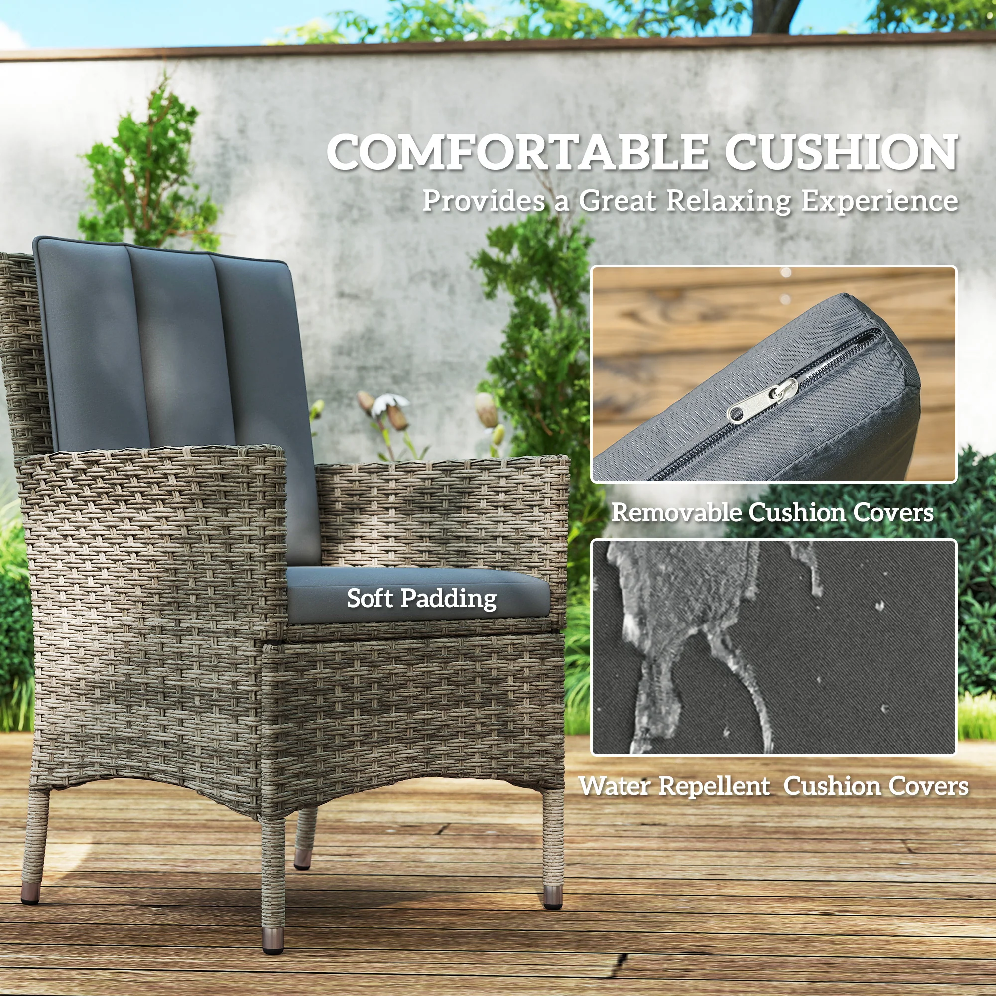 Outsunny 6 Seater Rattan Outdoor Dining Set With Cushions - Image 13