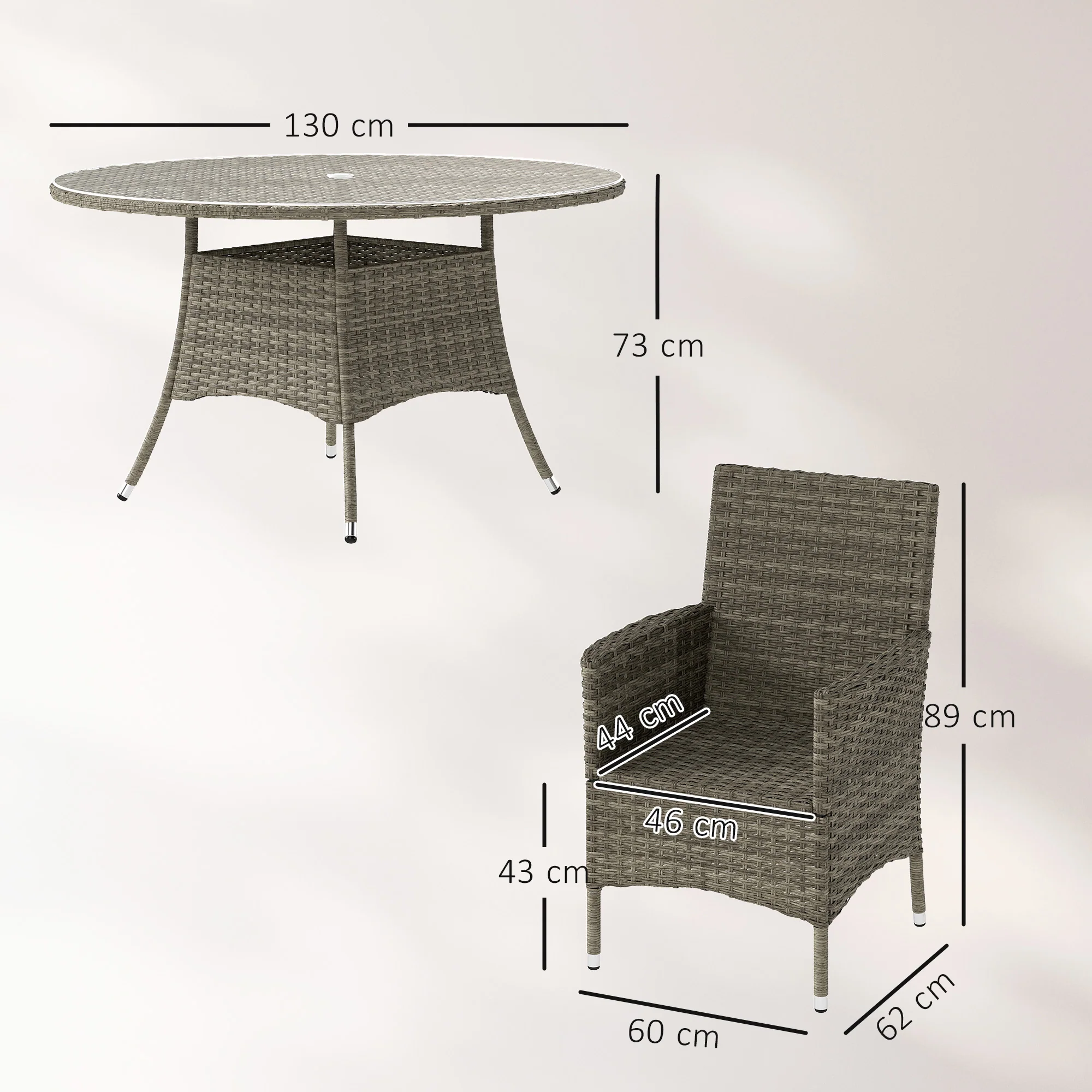 Outsunny 6 Seater Rattan Outdoor Dining Set With Cushions - Image 14