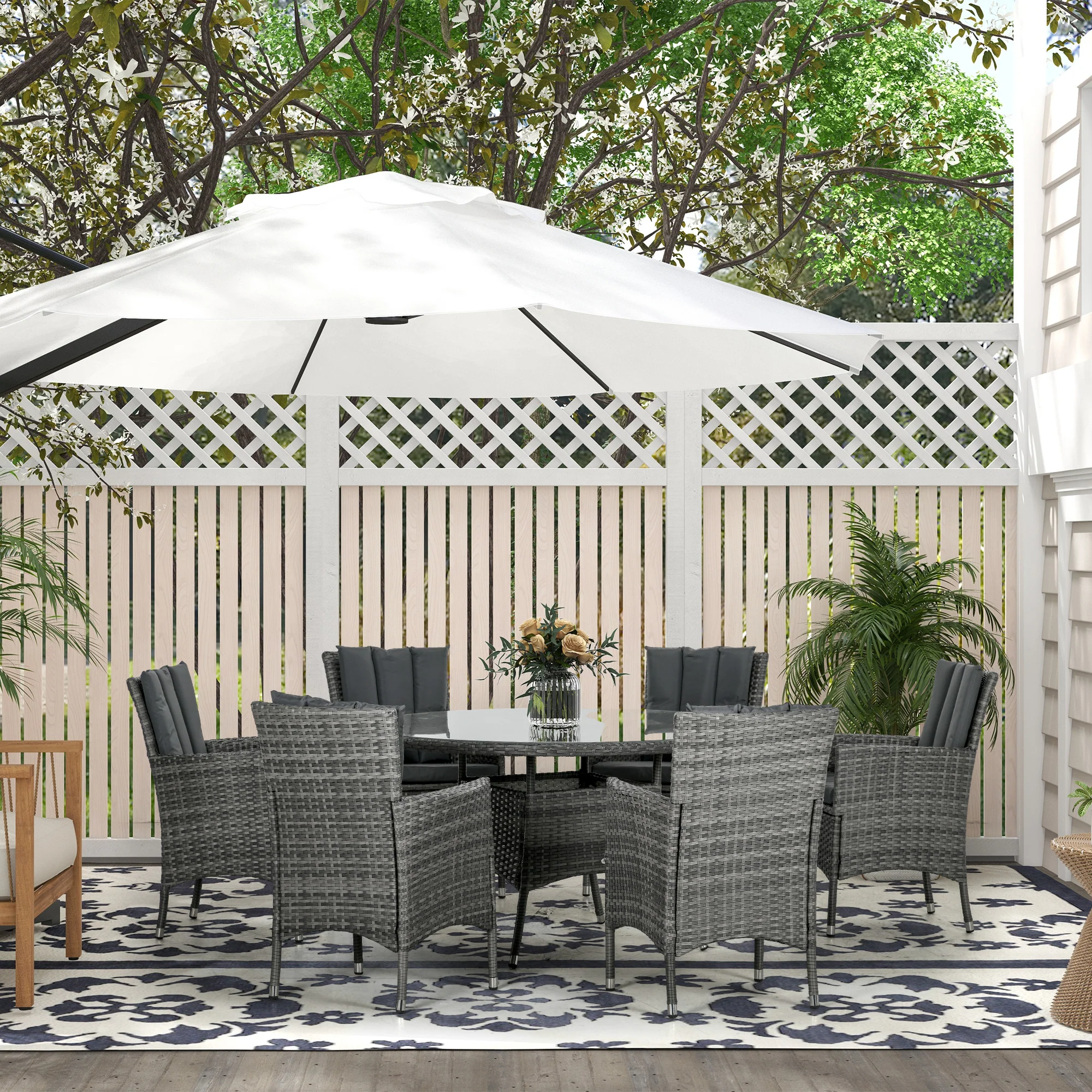 Outsunny 6 Seater Rattan Outdoor Dining Set With Cushions - Image 2