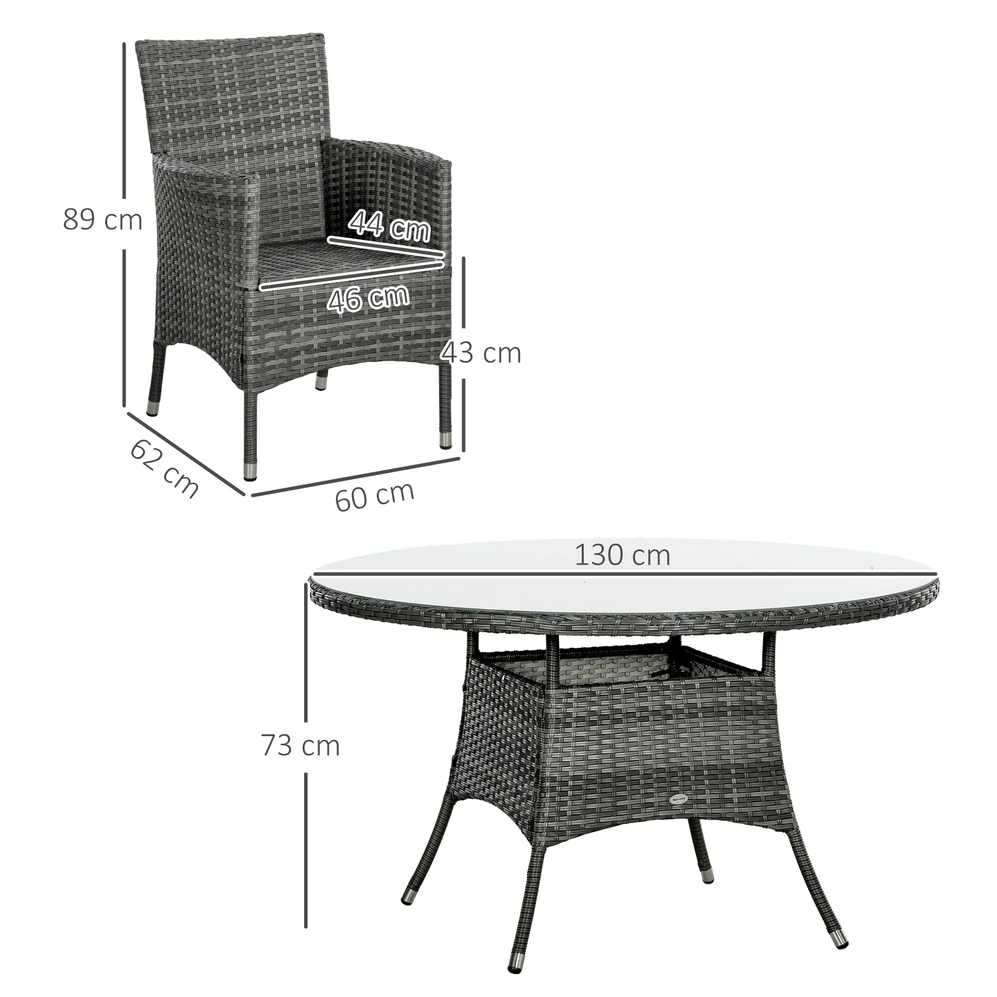 Outsunny 6 Seater Rattan Outdoor Dining Set With Cushions - Image 5