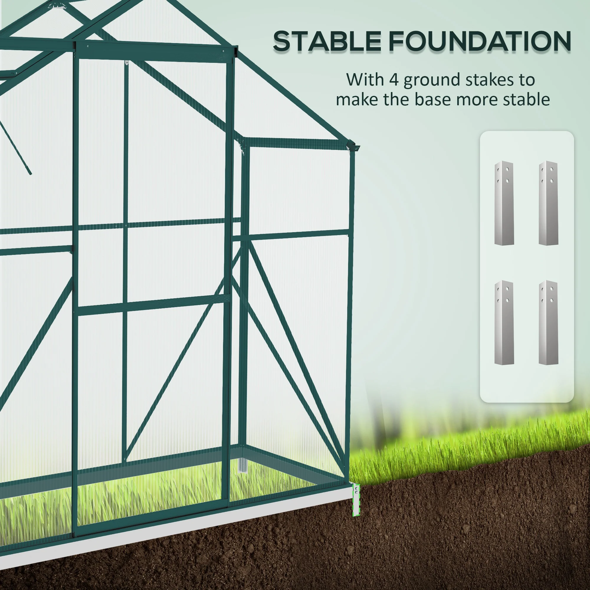 Outsunny 6 x 2.5ft Polycarbonate Greenhouse Aluminium Green House, Green - Image 4