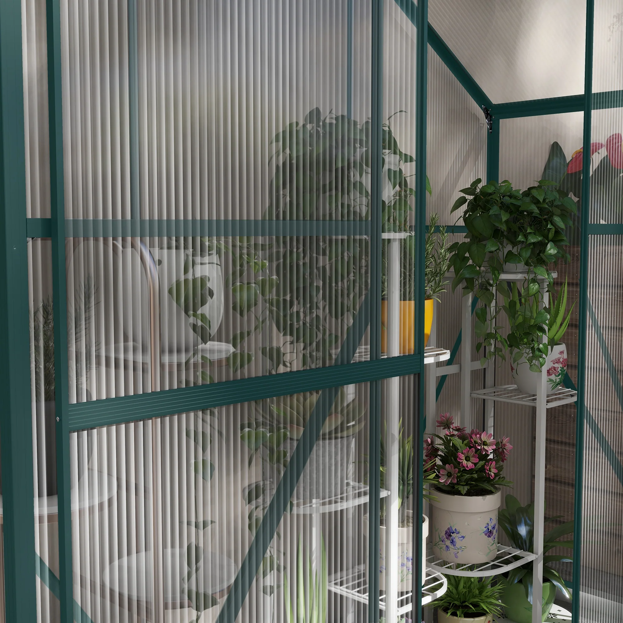 Outsunny 6 x 2.5ft Polycarbonate Greenhouse Aluminium Green House, Green - Image 9