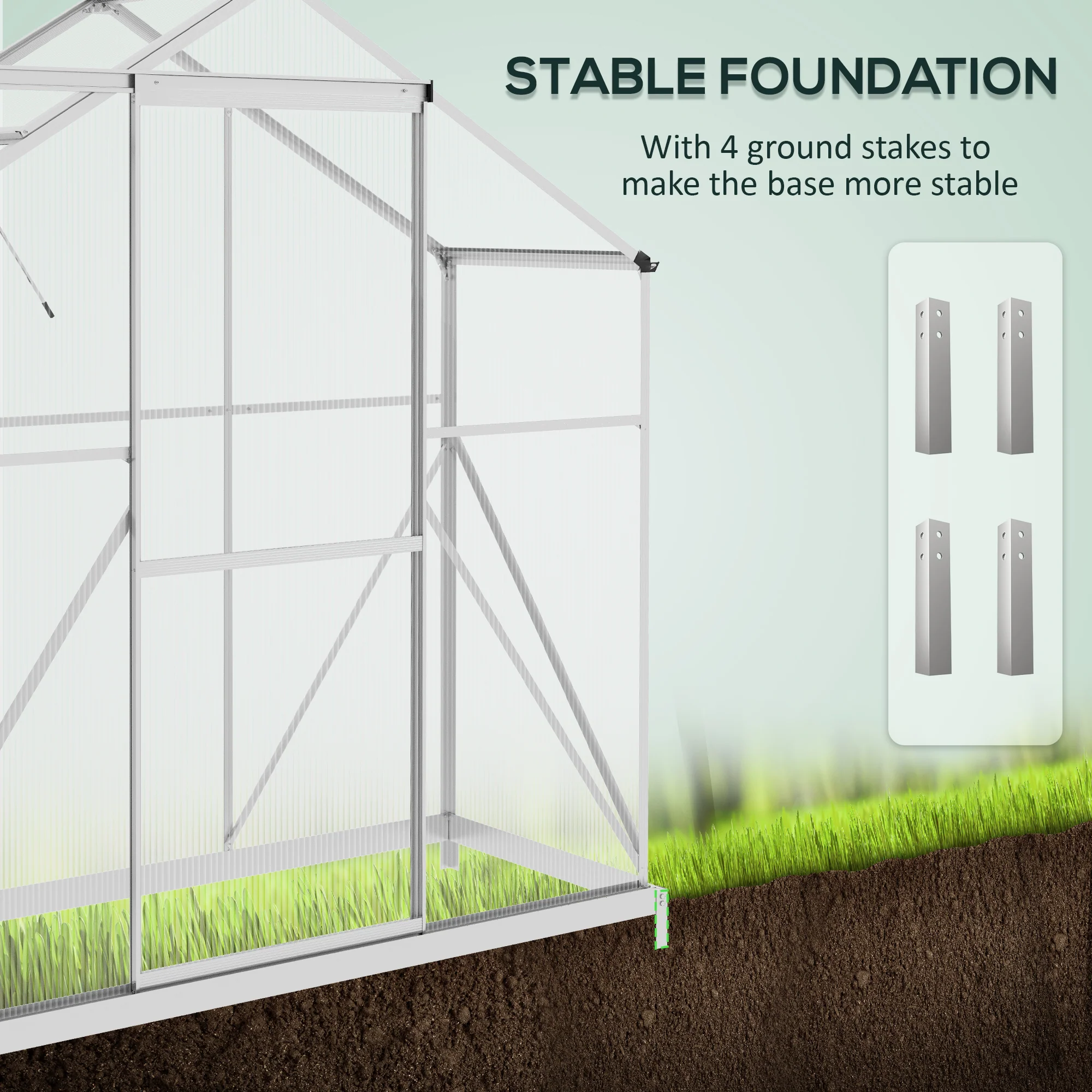 Outsunny 6 x 2.5ft Polycarbonate Greenhouse Aluminium Green House, Silver - Image 4