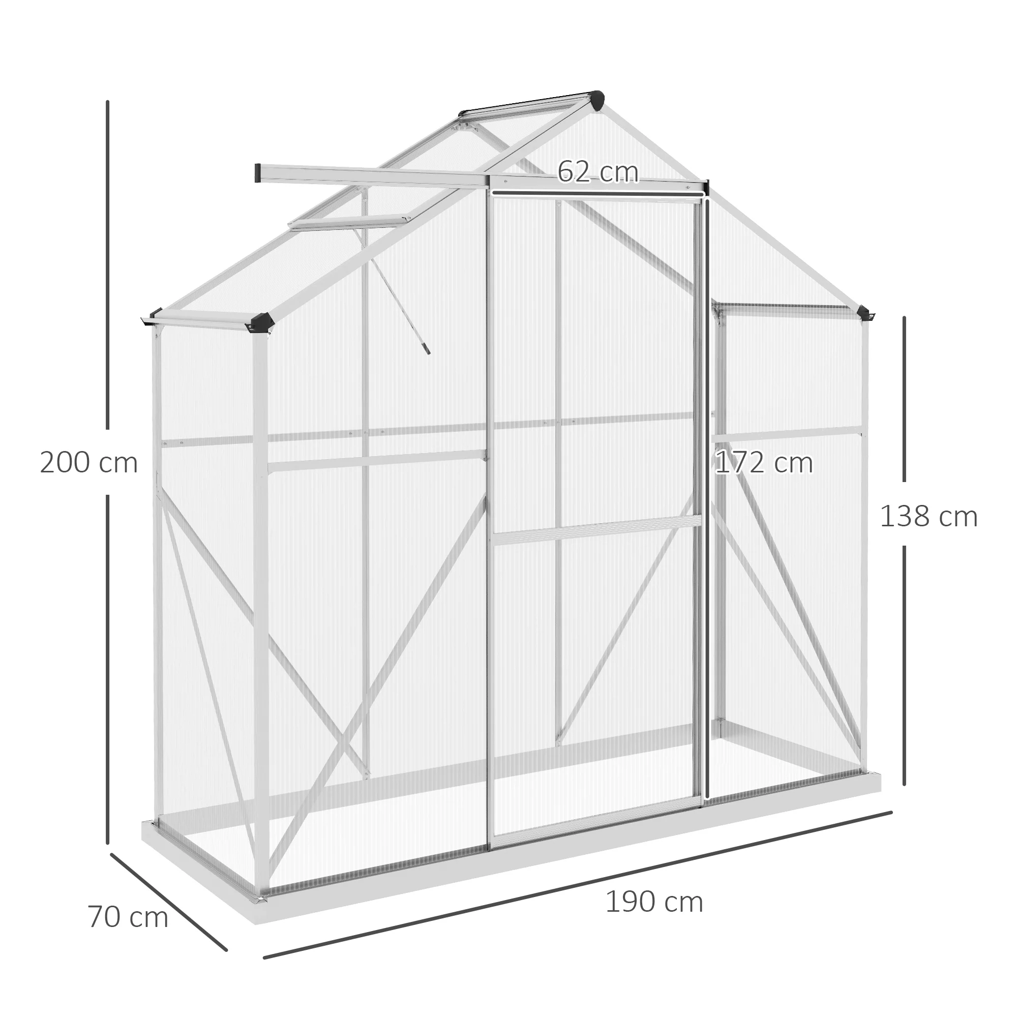 Outsunny 6 x 2.5ft Polycarbonate Greenhouse Aluminium Green House, Silver - Image 5