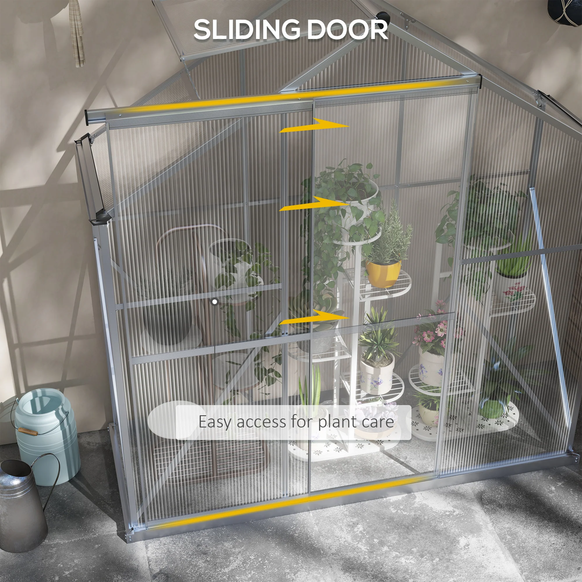 Outsunny 6 x 2.5ft Polycarbonate Greenhouse Aluminium Green House, Silver - Image 6