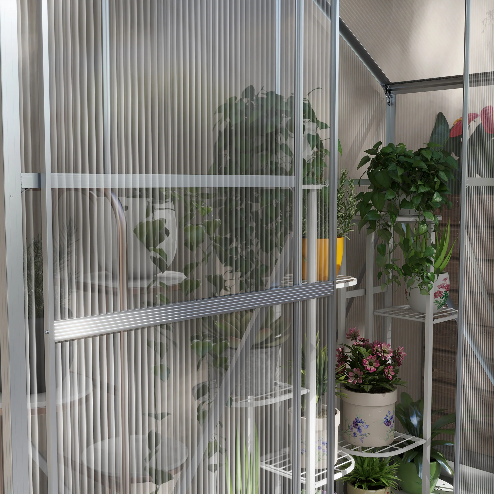 Outsunny 6 x 2.5ft Polycarbonate Greenhouse Aluminium Green House, Silver - Image 9