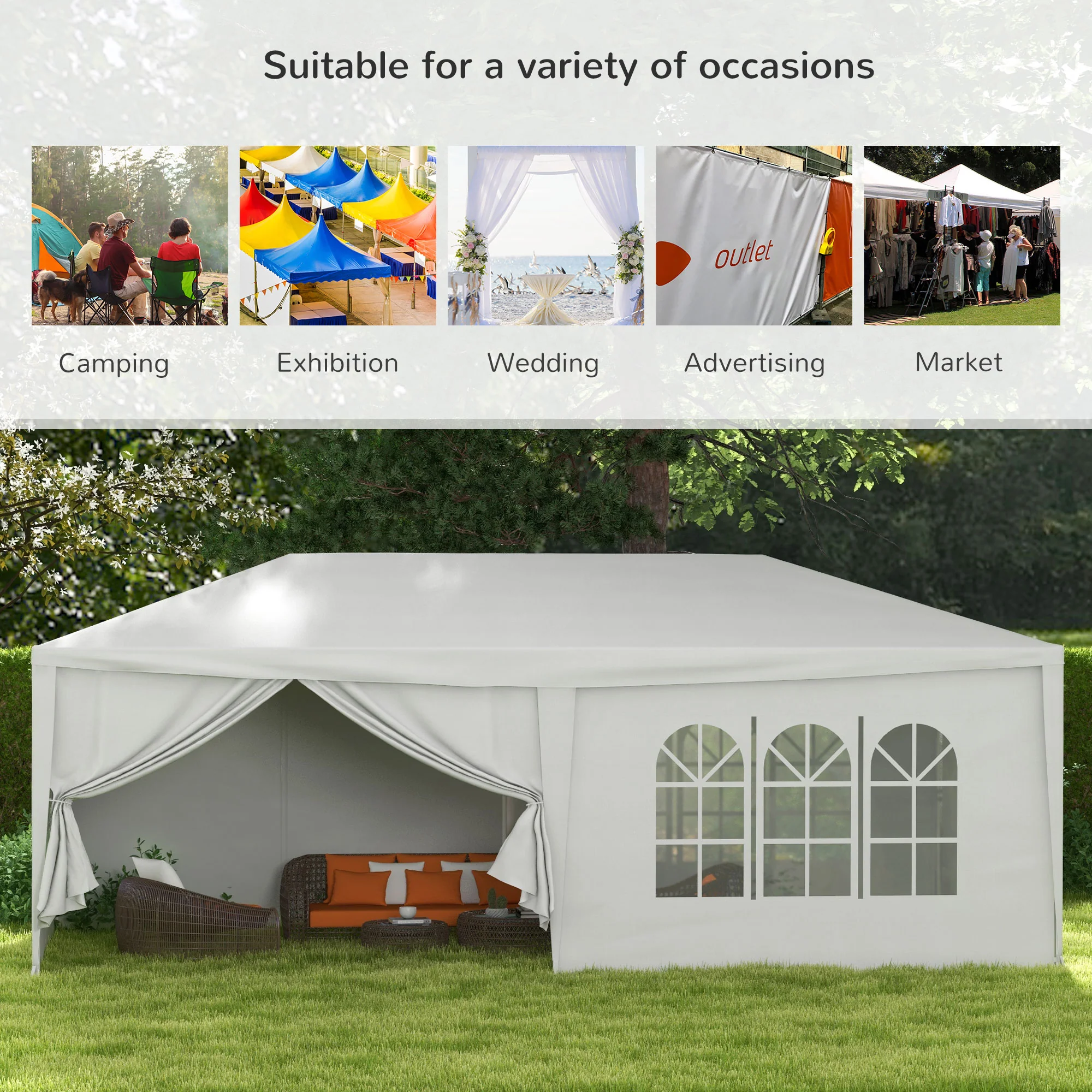 Outsunny 6 x 3(m) Outdoor Gazebo Canopy Party Tent with 6 Removable Side Walls - Image 7