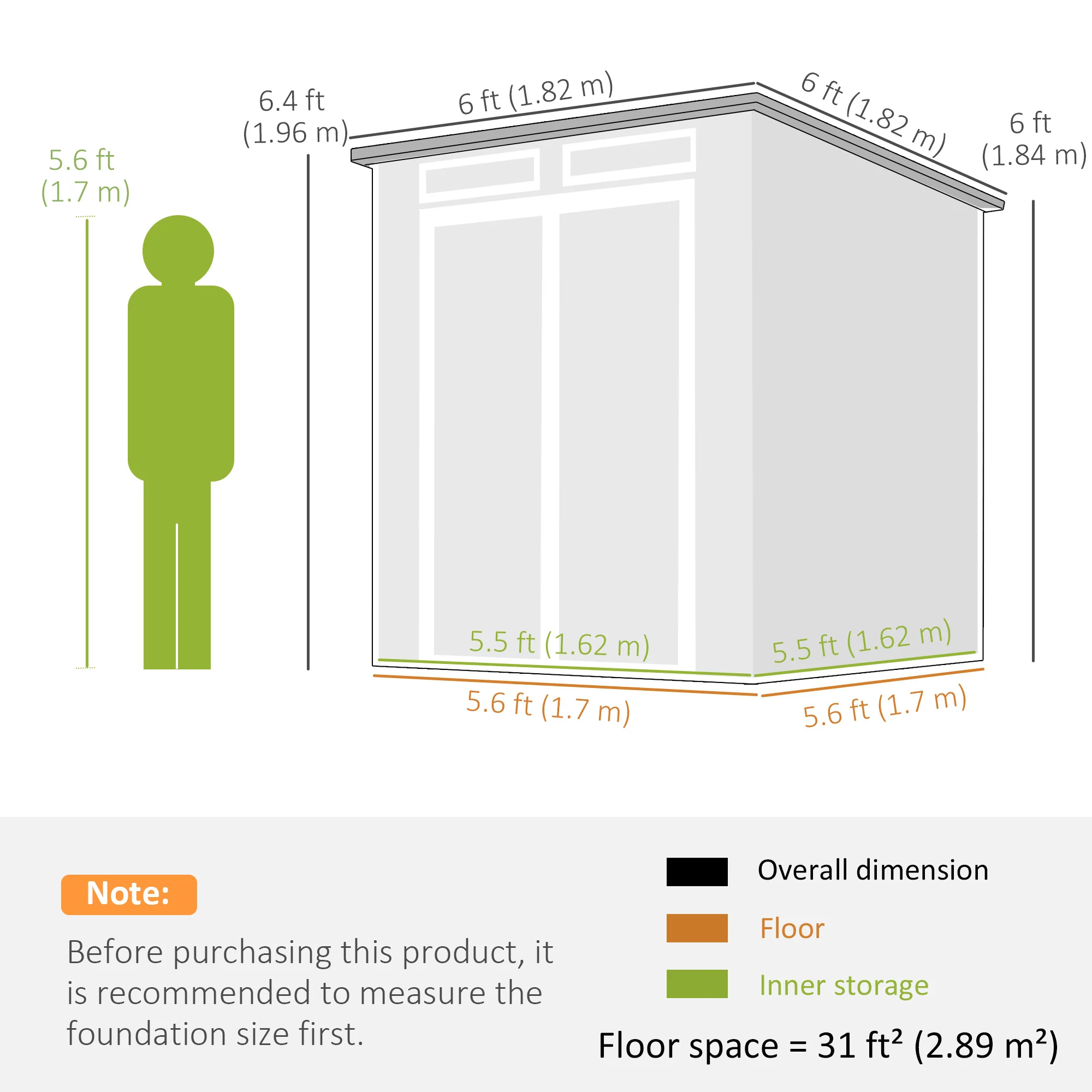 Outsunny 6 X 6 Ft Plastic Garden Shed With Floor, Lockable Doors, Dark Grey - Image 3