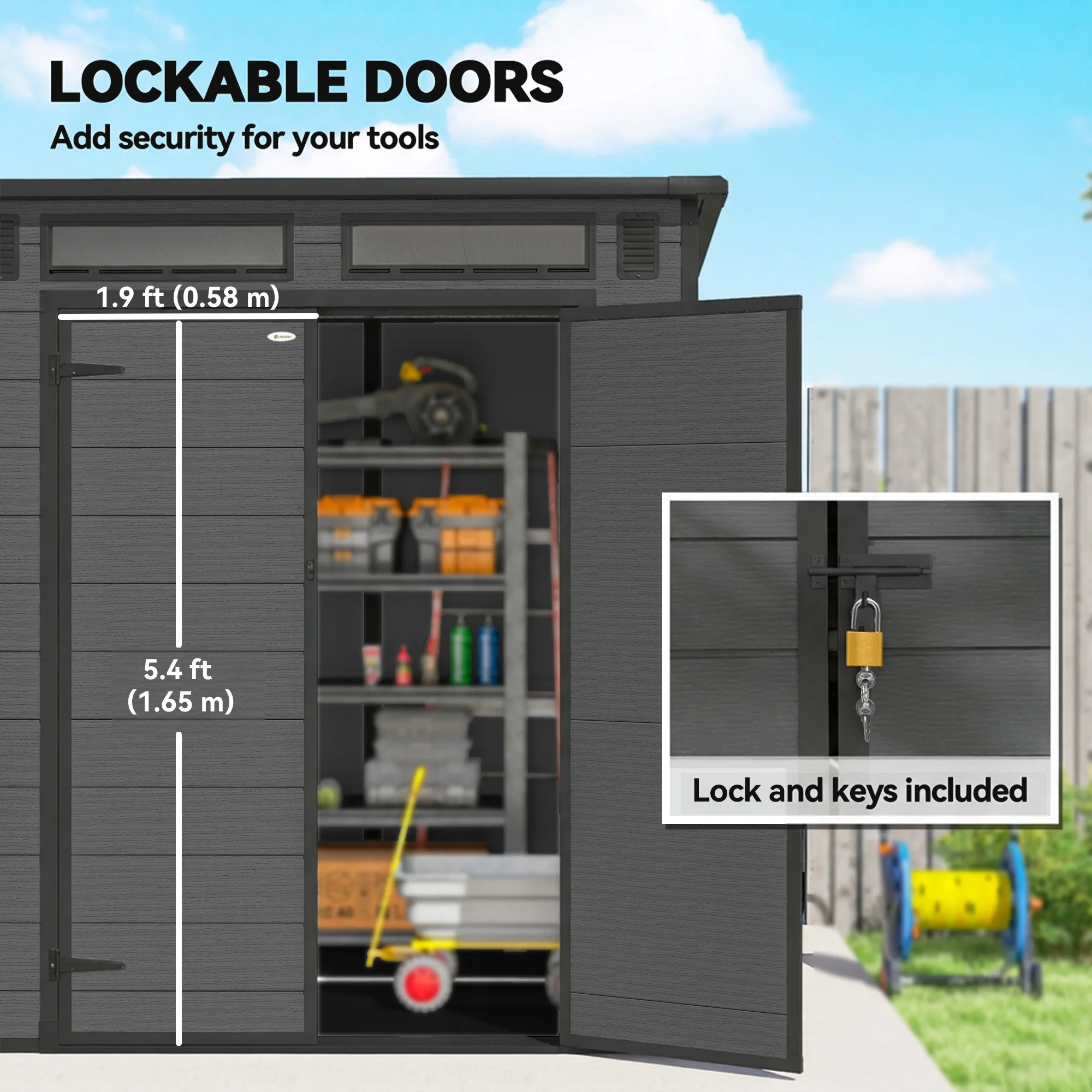 Outsunny 6 X 6 Ft Plastic Garden Shed With Floor, Lockable Doors, Dark Grey - Image 6