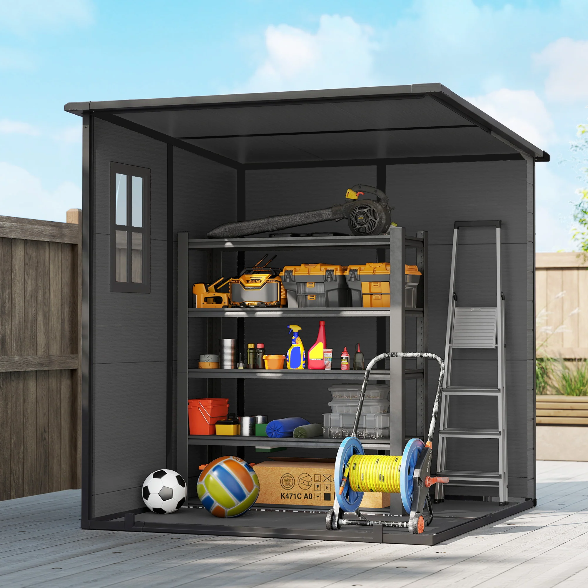 Outsunny 6 X 6 Ft Plastic Garden Shed With Floor, Lockable Doors, Dark Grey - Image 9