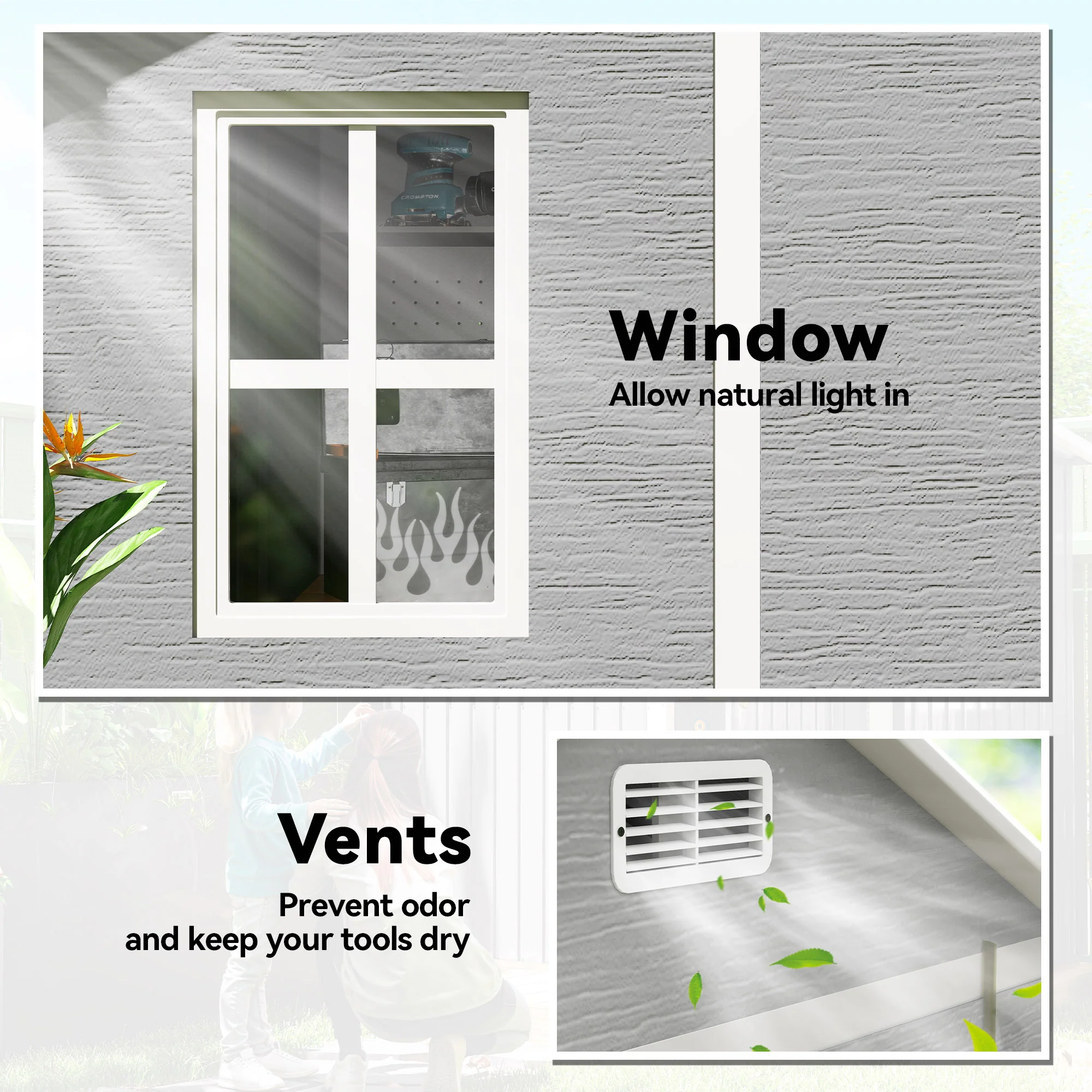 Outsunny 6 X 6ft Plastic Garden Shed With Floor, Window, Vents, Grey - Image 7