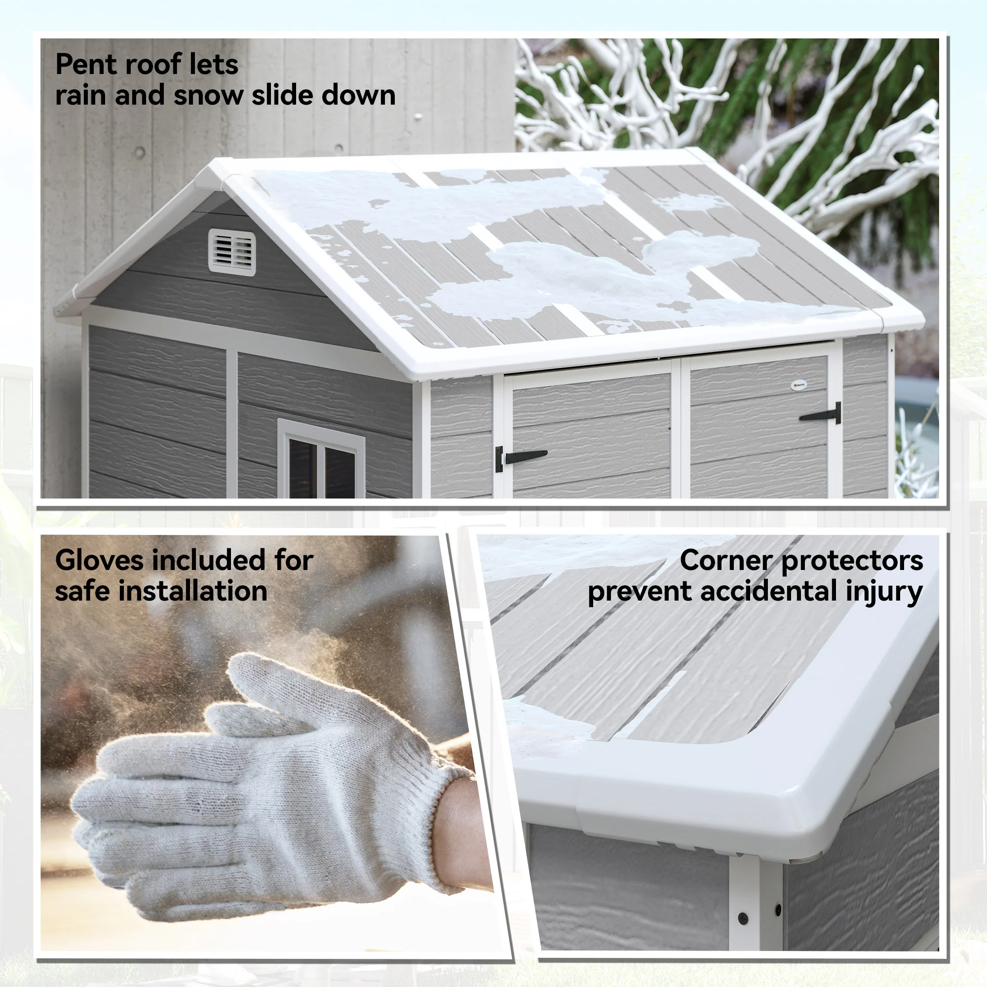 Outsunny 6 X 6ft Plastic Garden Shed With Floor, Window, Vents, Grey - Image 9