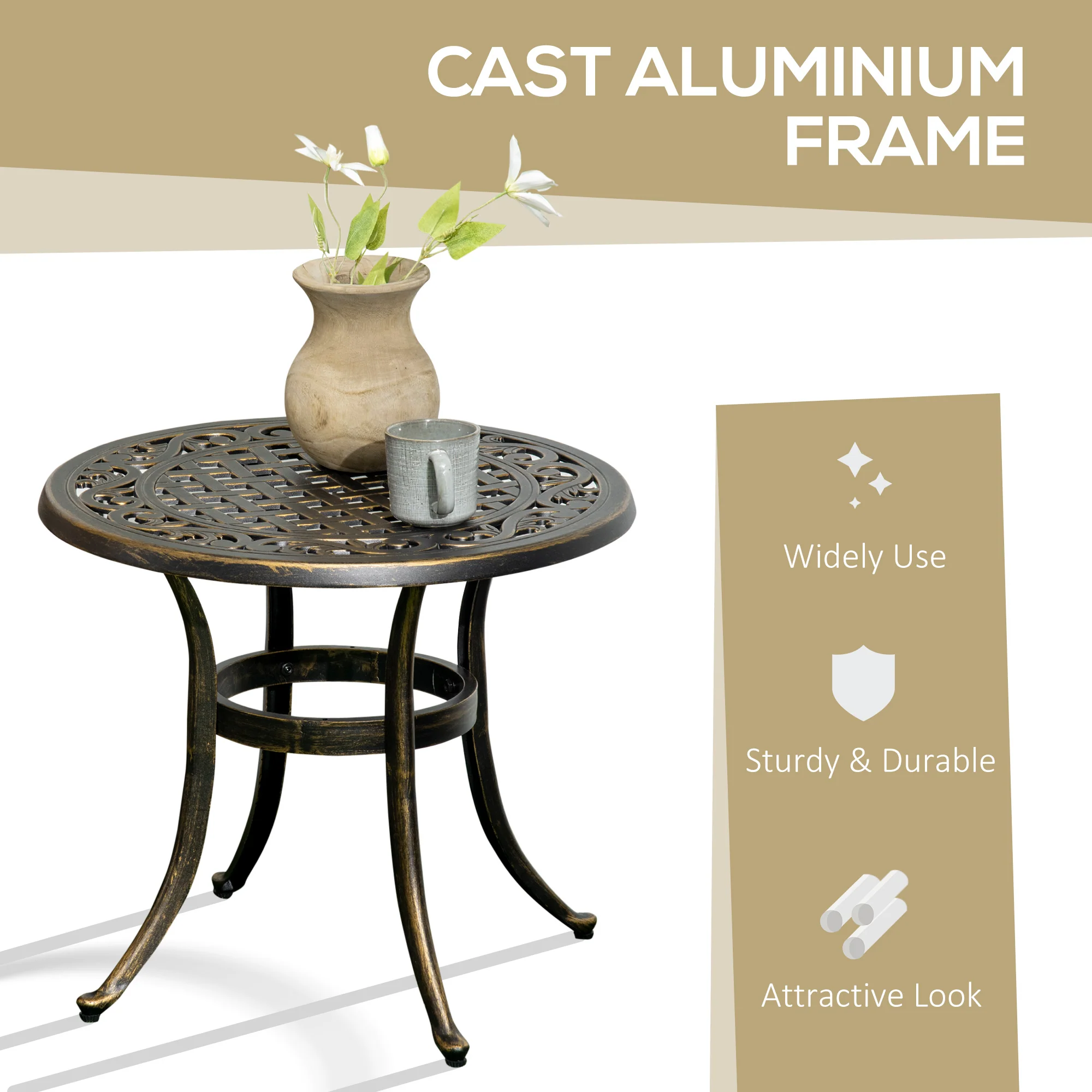 Outsunny 60cm Round Hollow Top Design Side Table With Cast Aluminum Frame - Image 4