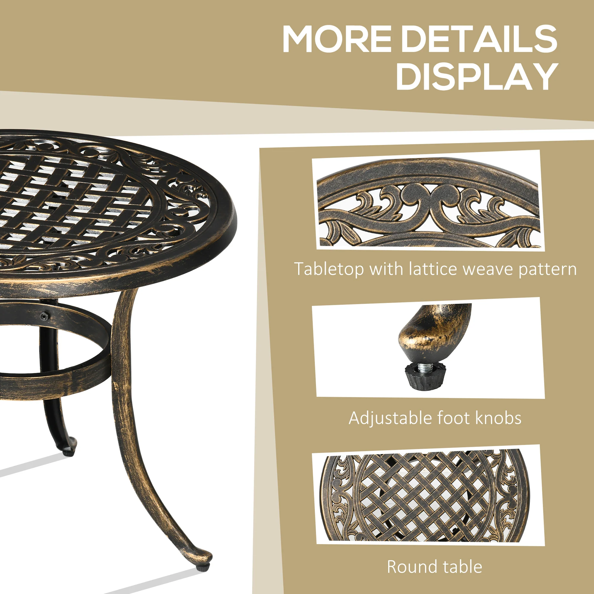 Outsunny 60cm Round Hollow Top Design Side Table With Cast Aluminum Frame - Image 6