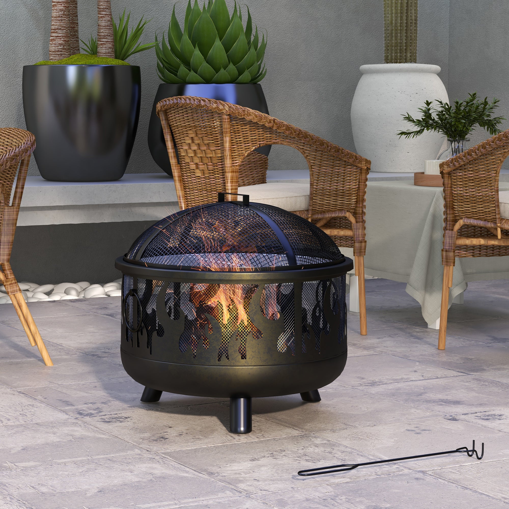 Outsunny 61.5cm 2-In-1 Outdoor Fire Pit & Firewood BBQ Garden Cooker Heater - Image 2
