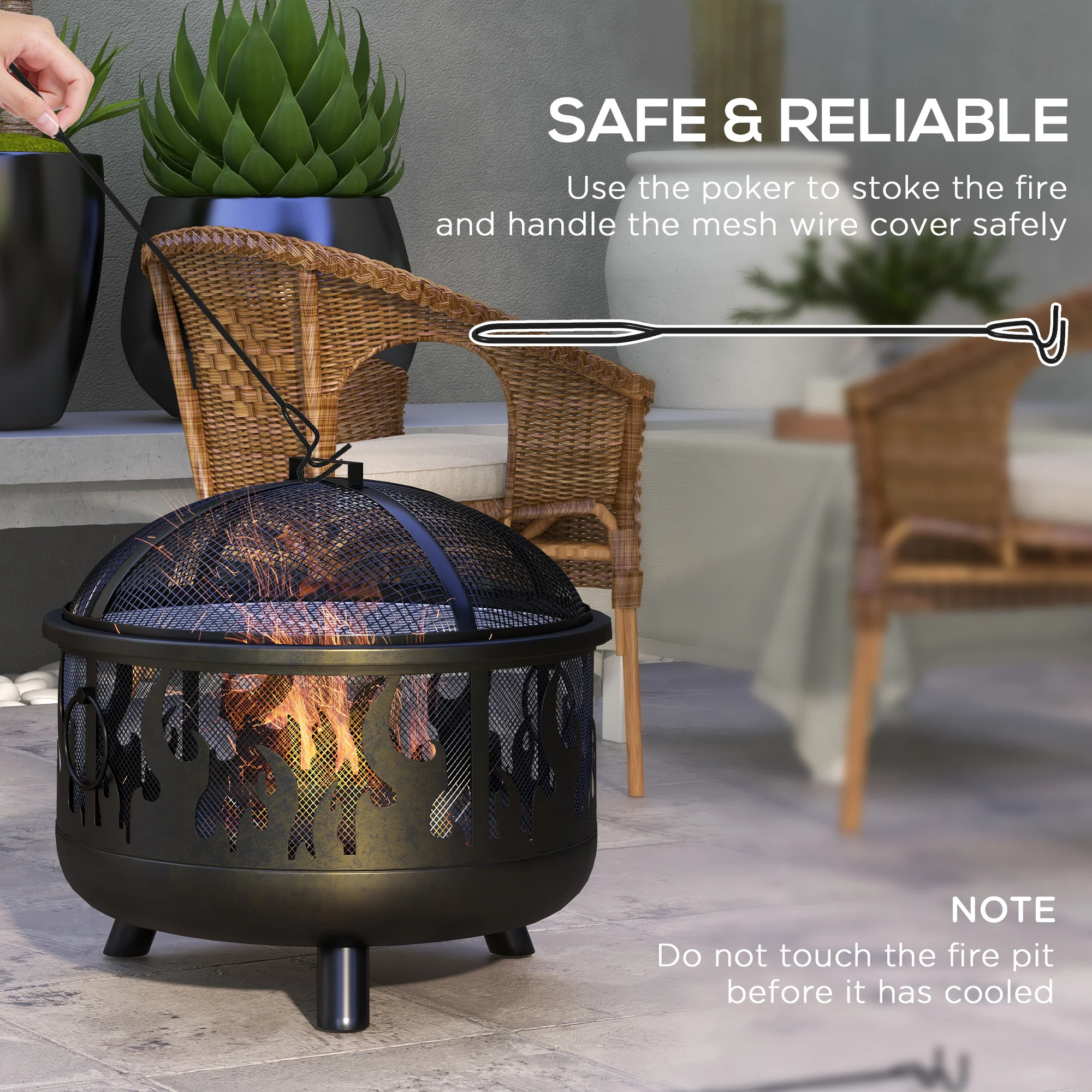 Outsunny 61.5cm 2-In-1 Outdoor Fire Pit & Firewood BBQ Garden Cooker Heater - Image 4