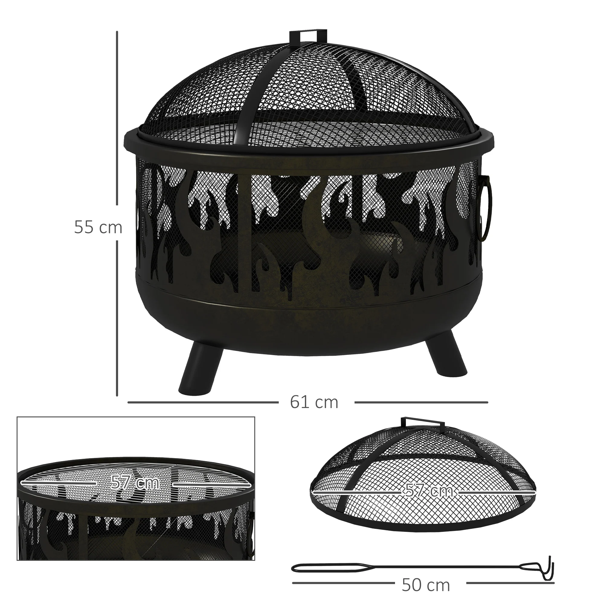 Outsunny 61.5cm 2-In-1 Outdoor Fire Pit & Firewood BBQ Garden Cooker Heater - Image 5