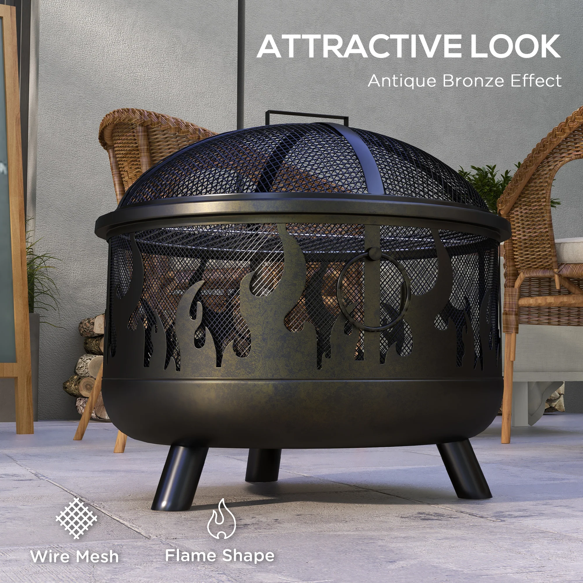 Outsunny 61.5cm 2-In-1 Outdoor Fire Pit & Firewood BBQ Garden Cooker Heater - Image 7