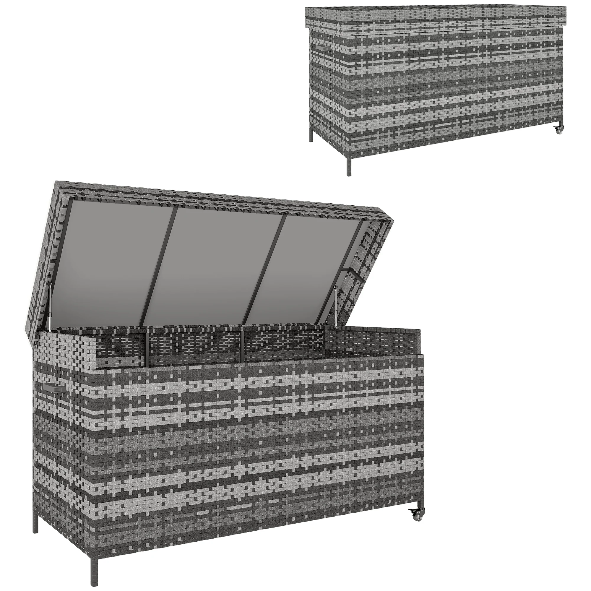 Outsunny 627 L Rattan Garden Storage Box with Gas Lift Lid and Wheels - Image 10