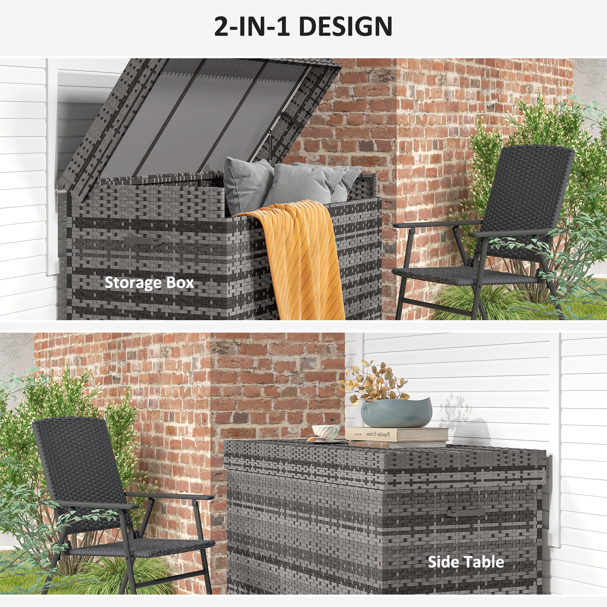 Outsunny 627 L Rattan Garden Storage Box with Gas Lift Lid and Wheels - Image 17