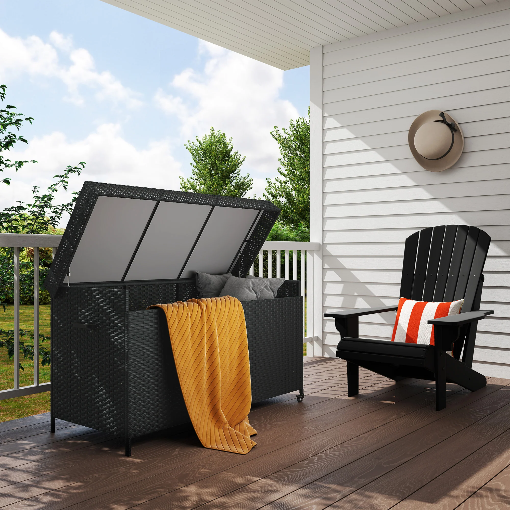 Outsunny 627 L Rattan Garden Storage Box with Gas Lift Lid and Wheels - Image 2