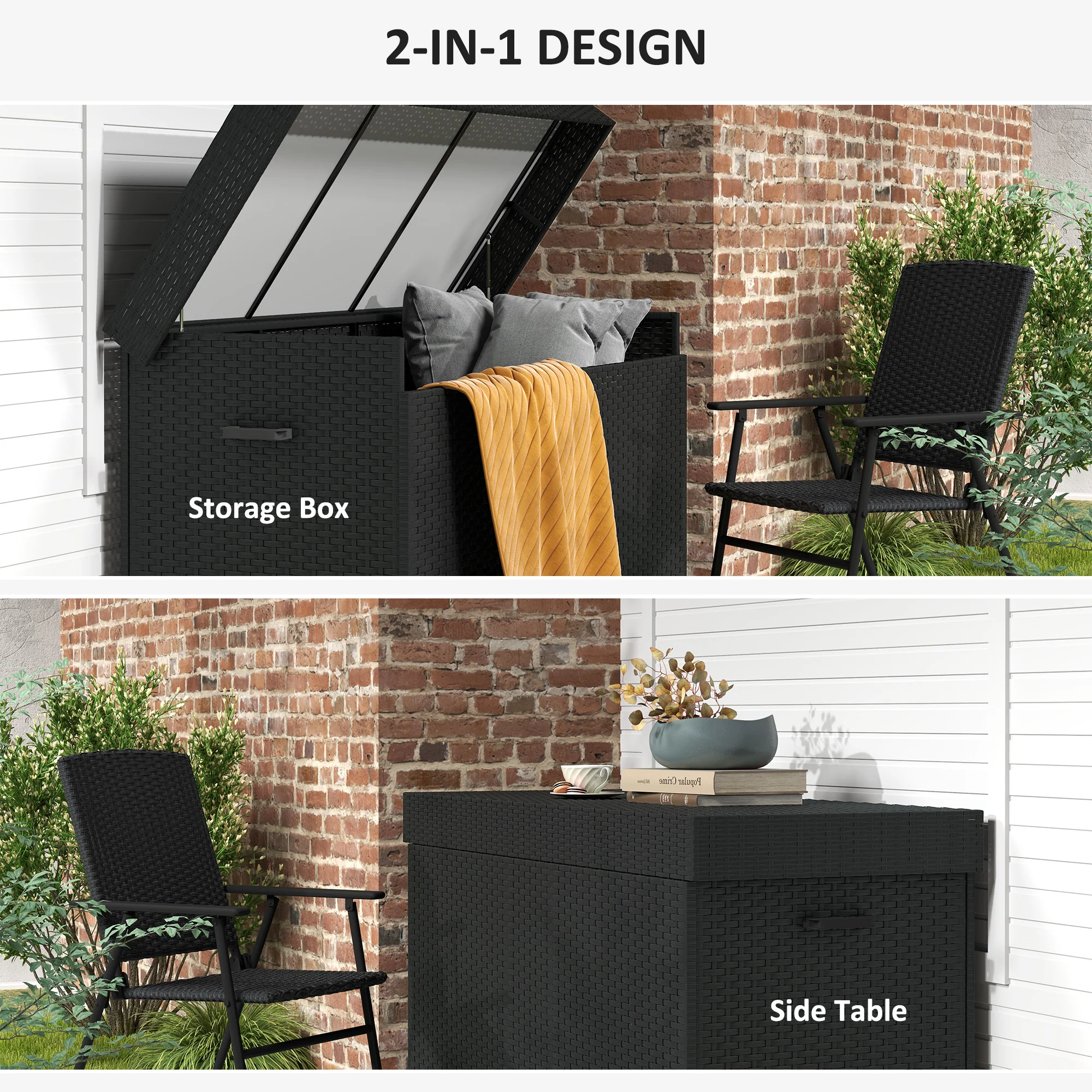 Outsunny 627 L Rattan Garden Storage Box with Gas Lift Lid and Wheels - Image 8