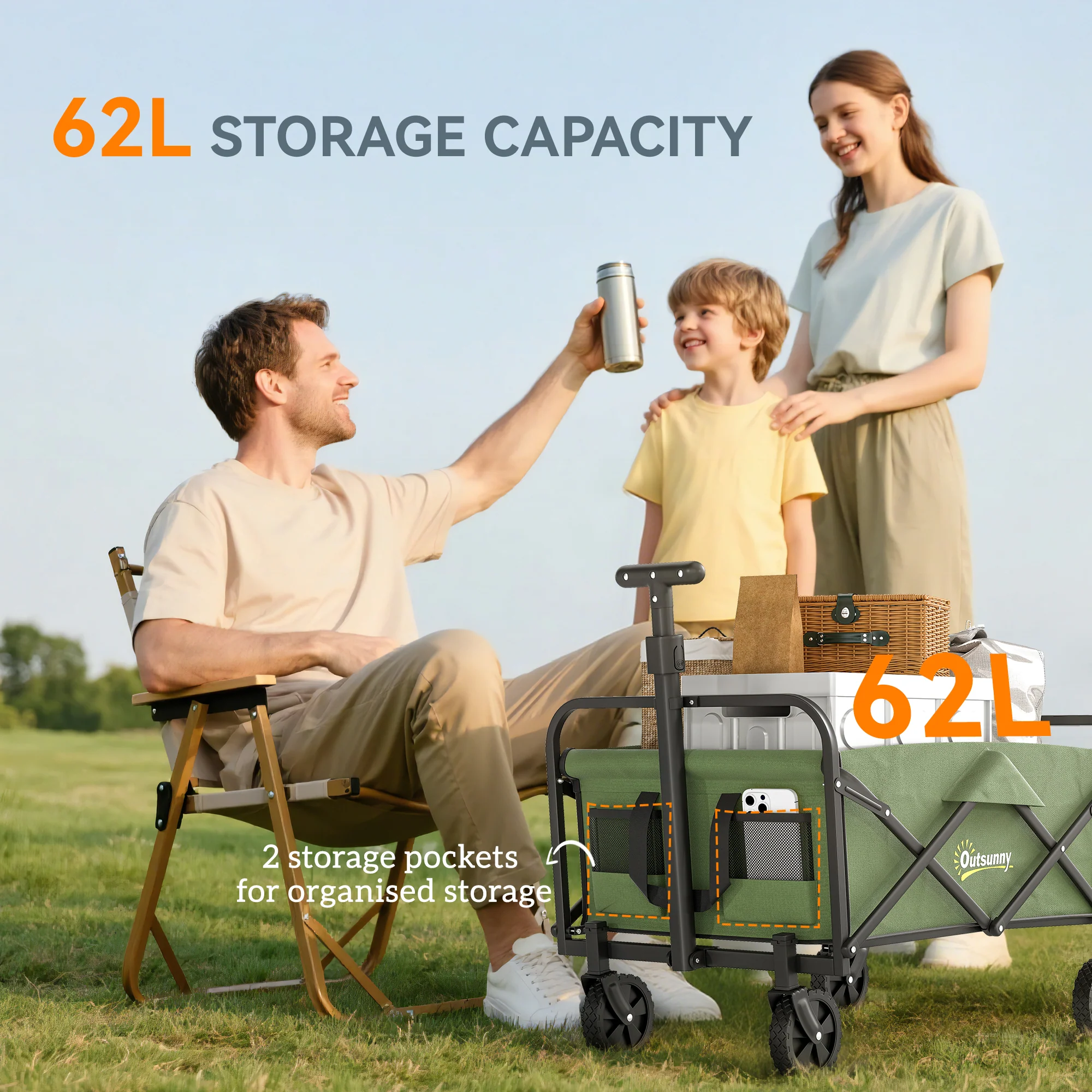 Outsunny 62L Festival Trolley, 120kg Heavy Duty Folding Trolley Cart - Image 12