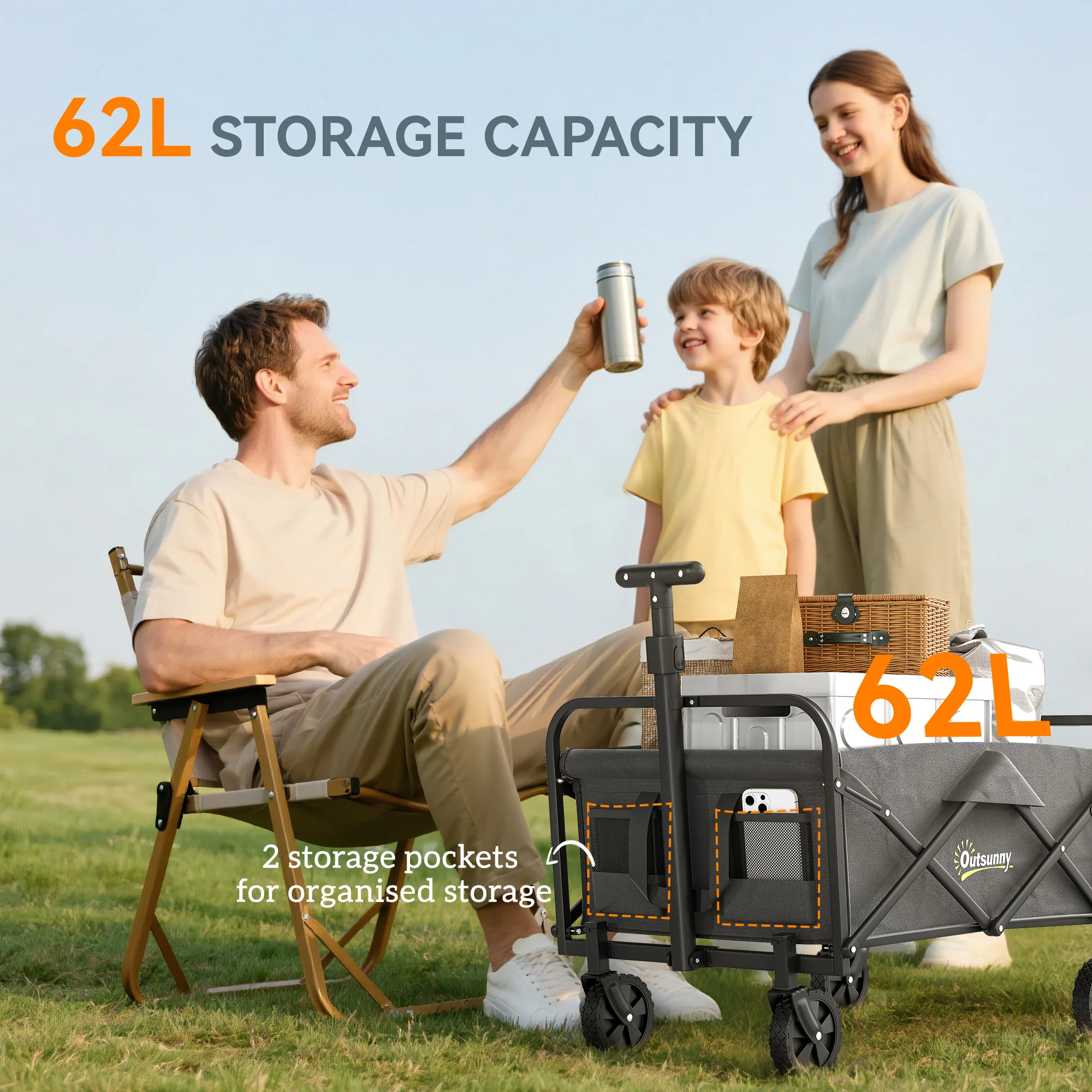 Outsunny 62L Festival Trolley, 120kg Heavy Duty Folding Trolley Cart - Image 21
