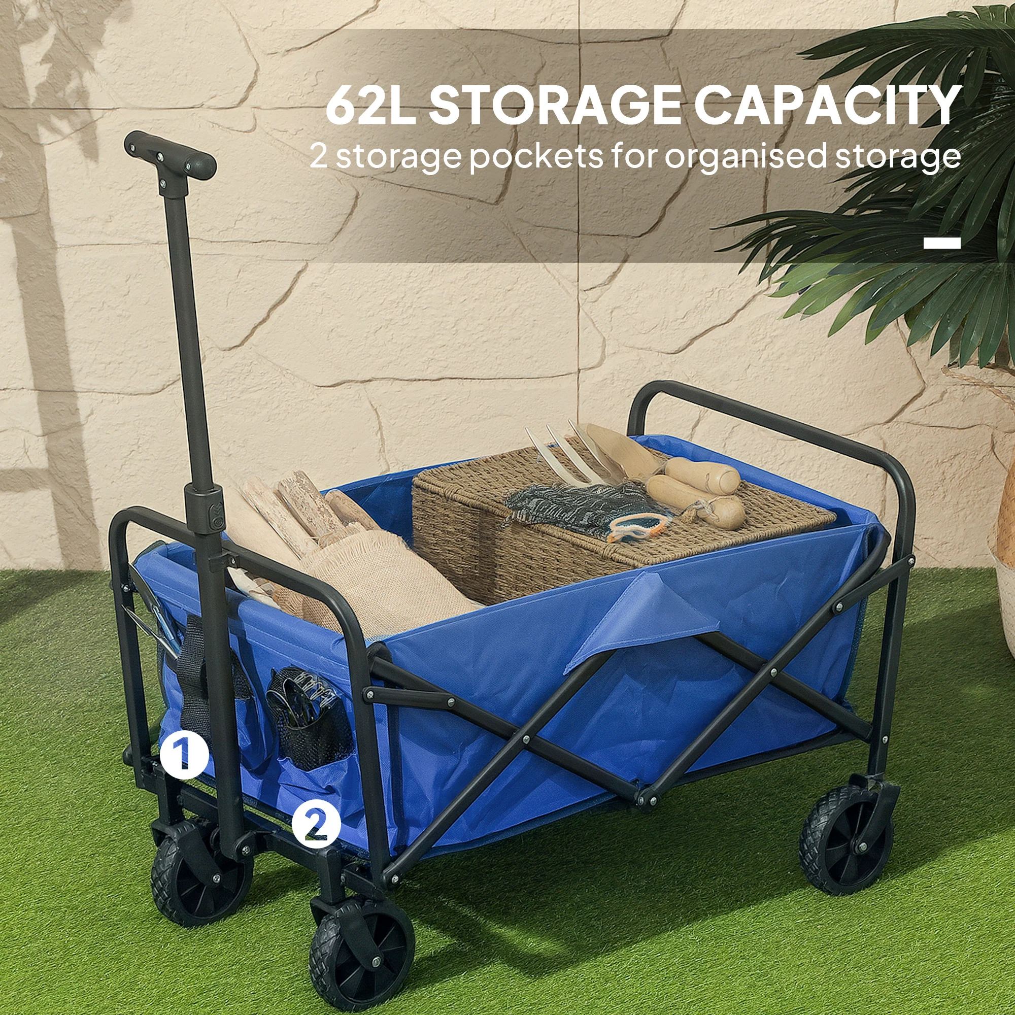 Outsunny 62L Festival Trolley, 120kg Heavy Duty Folding Trolley Cart - Image 3