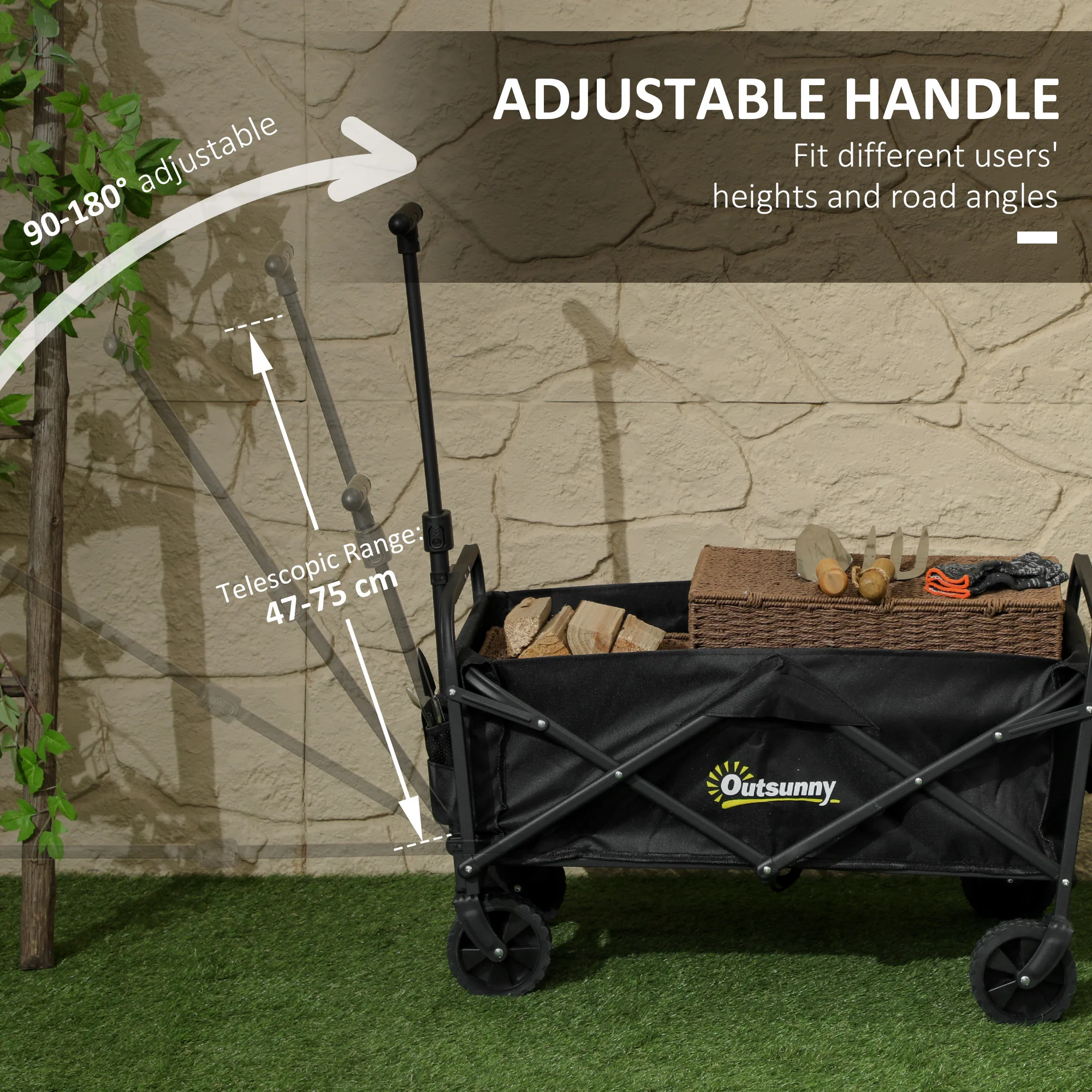 Outsunny 62L Festival Trolley, 120kg Heavy Duty Folding Trolley Cart, Black - Image 8