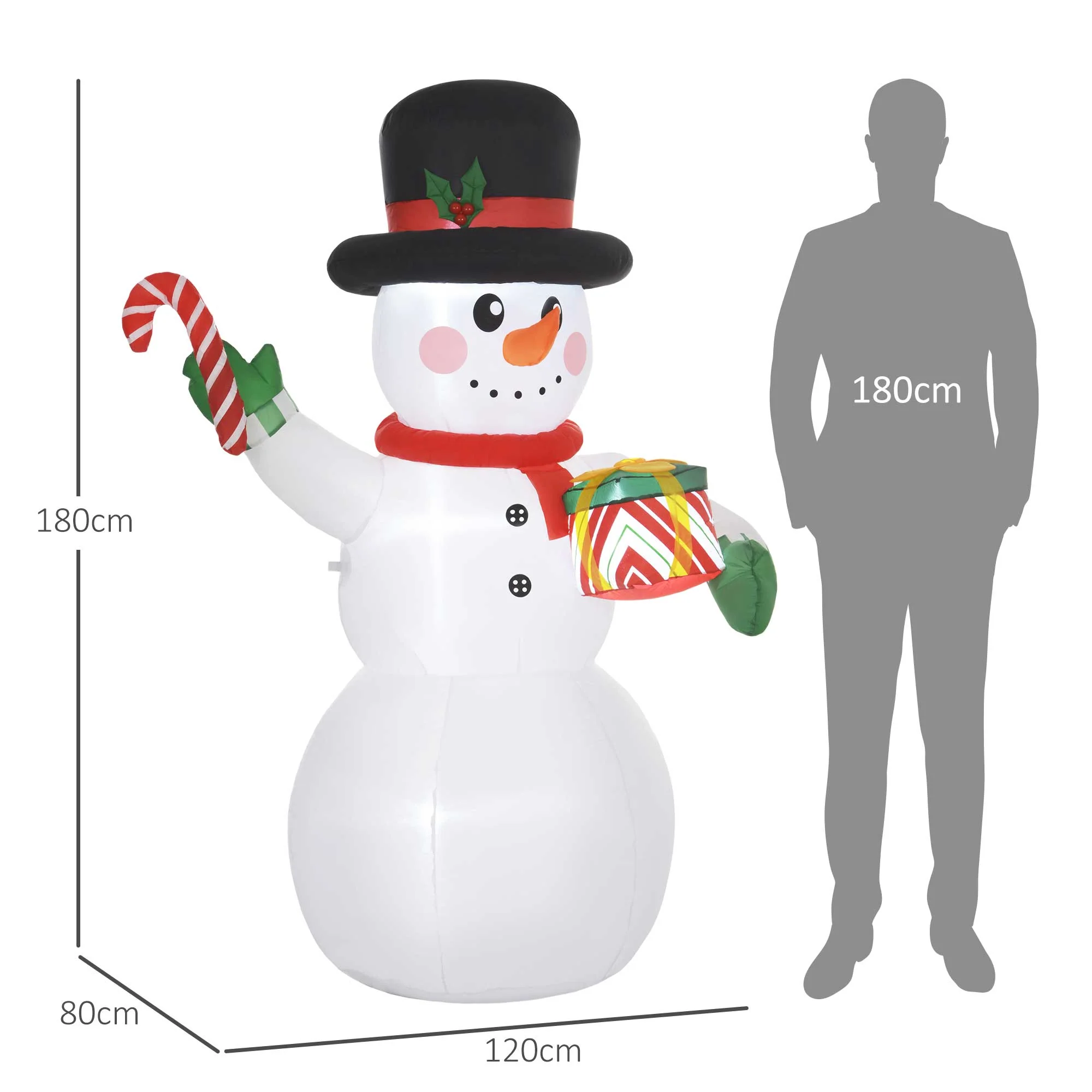 Outsunny 6FT Inflatable Snowman With Candy Cane And Gift Box For Party - Image 5