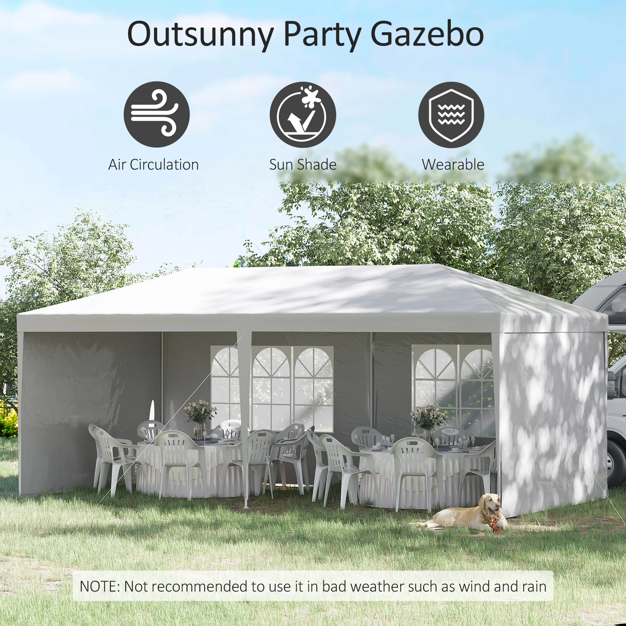 Outsunny 6m x 3m Garden Gazebo Marquee Canopy Party Tent Canopy Patio White - Image 2