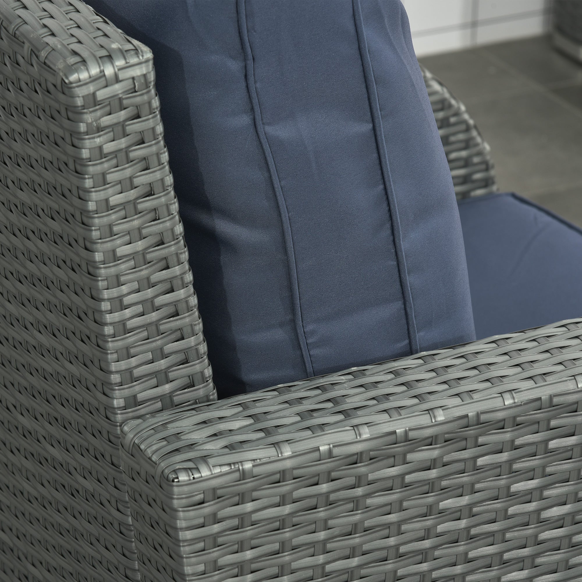 Outsunny 6pc Padded Outdoor Rattan Wicker 3-Seat Sofa Recliner Footstool Table - Image 9