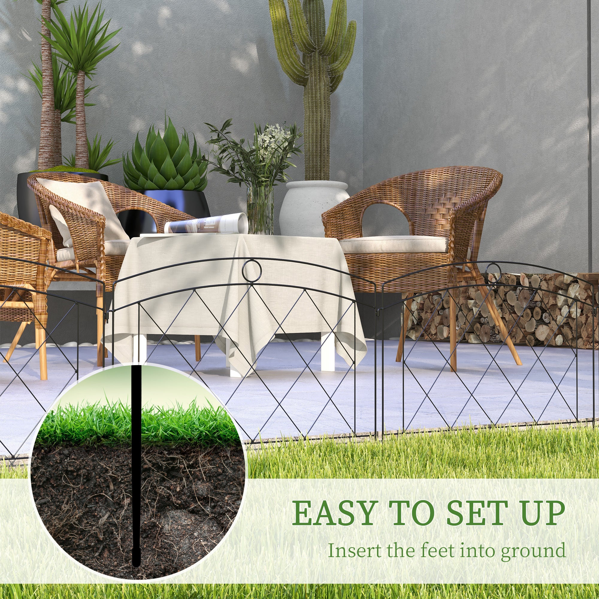 Outsunny 6PCs Decorative Garden Fencing 24in x 12ft Metal Border Edging - Image 3