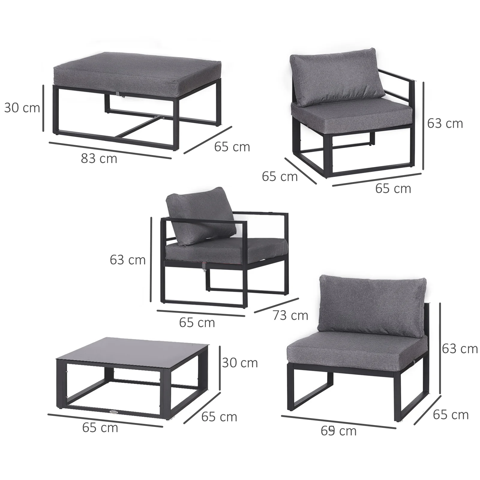 Outsunny 6pcs Garden Sectional Sofa Set Aluminum Frame Coffee Table Footstool - Image 5